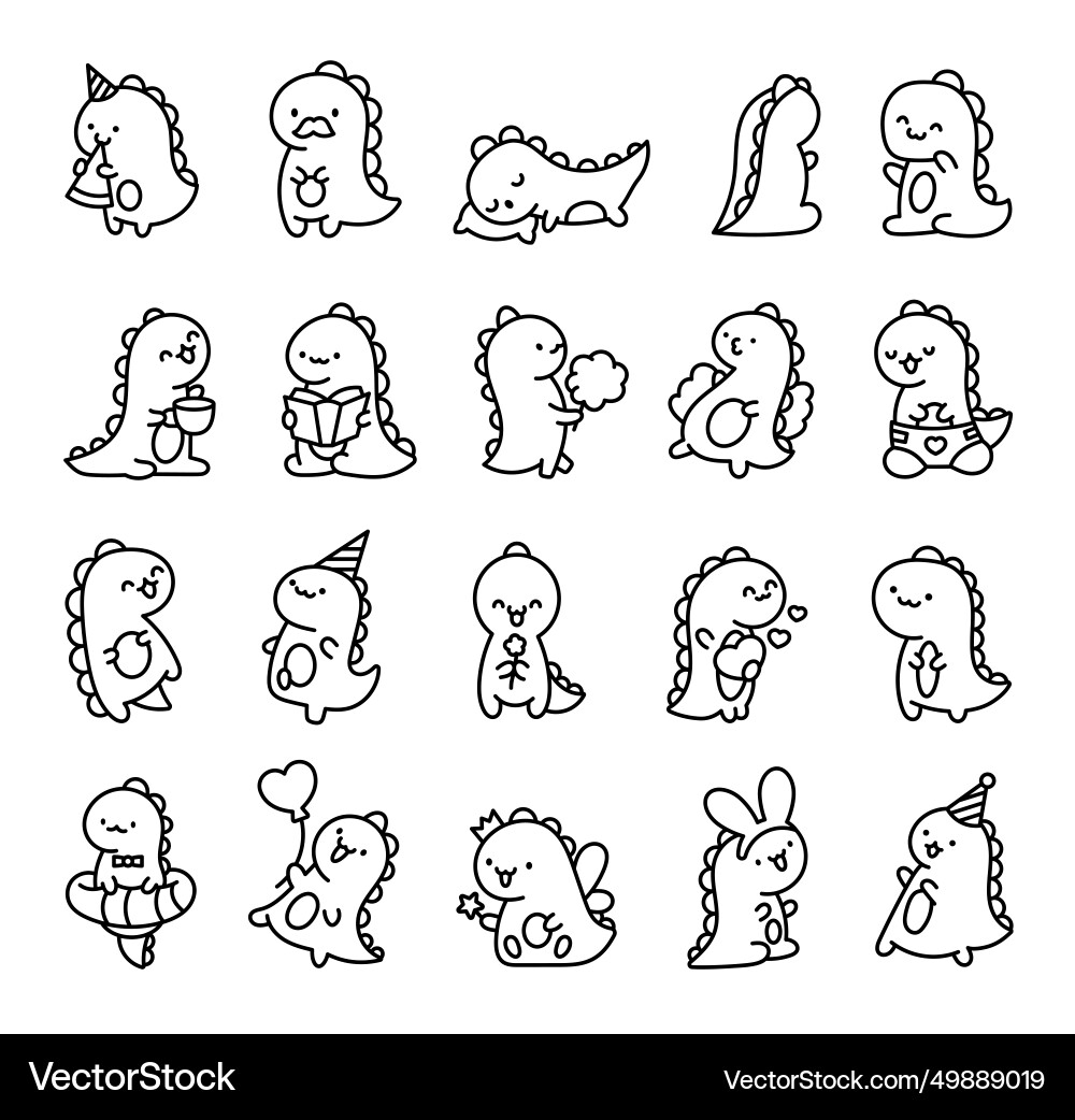 Cute Smiling Kawaii Dinosaur Coloring Page Vector Image Cute Smiling Kawaii Dinosaur Coloring Page Vector Image