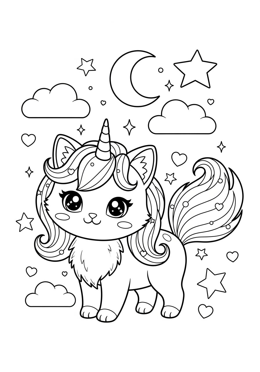 Cute Unicorn Cat Coloring Page To Print And Color  Cute Unicorn Cat Coloring Page To Print And Color
