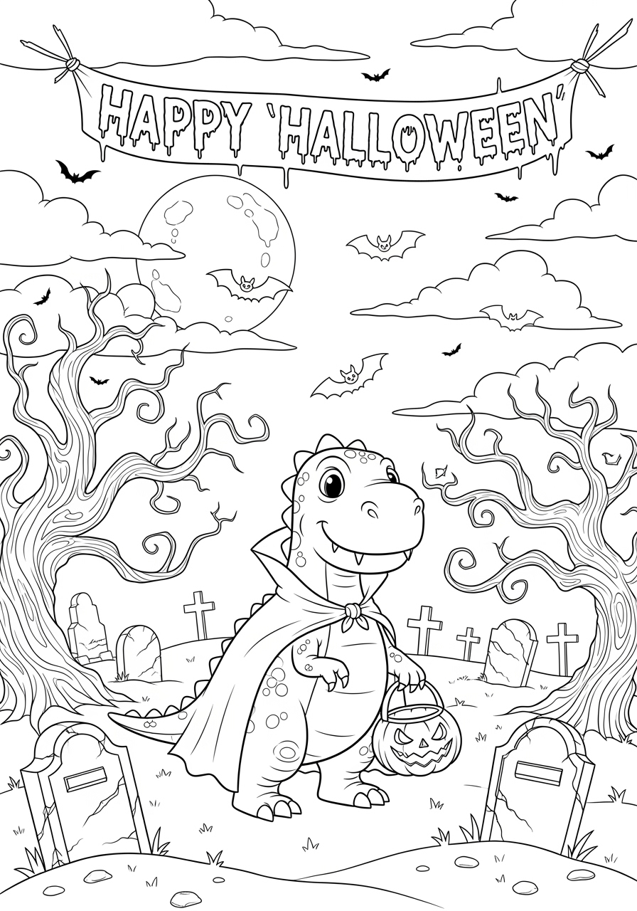 Dinosaur Halloween Coloring Page Fun Printable For Kids