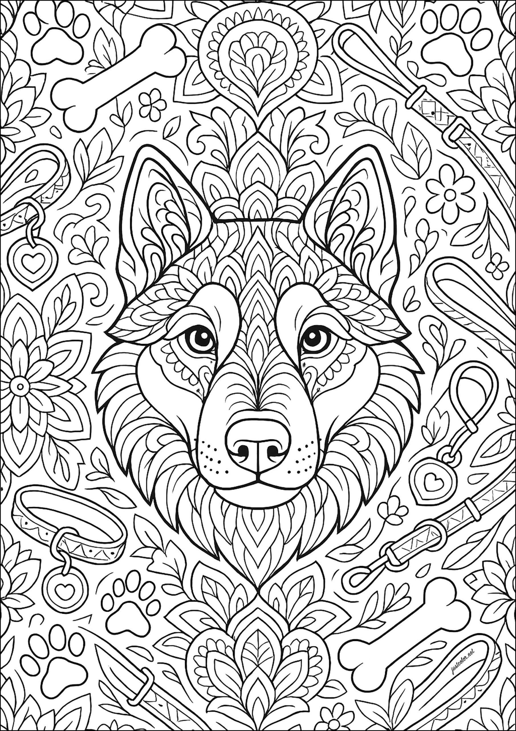 Dog s Mouth And Pretty Motifs Around It Dog Coloring Pages For Adults