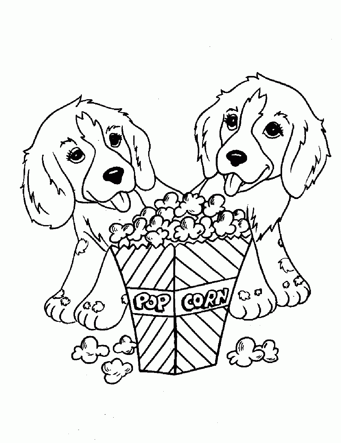 Dogs Eating Popcorn Dog Coloring Pages