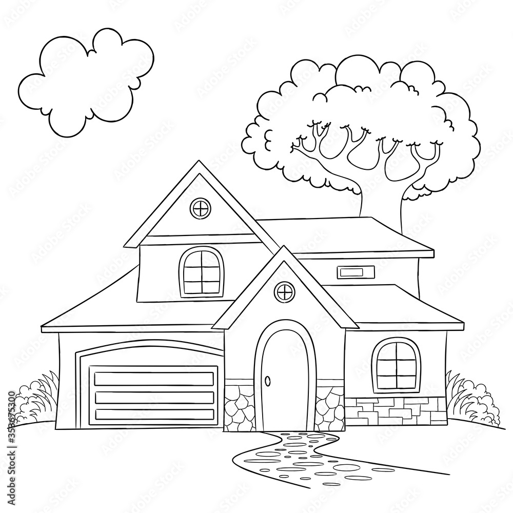 Drawing Of House Coloring Page House Coloring Page Useful As Coloring Book For Kids Stock Vector Adobe Stock