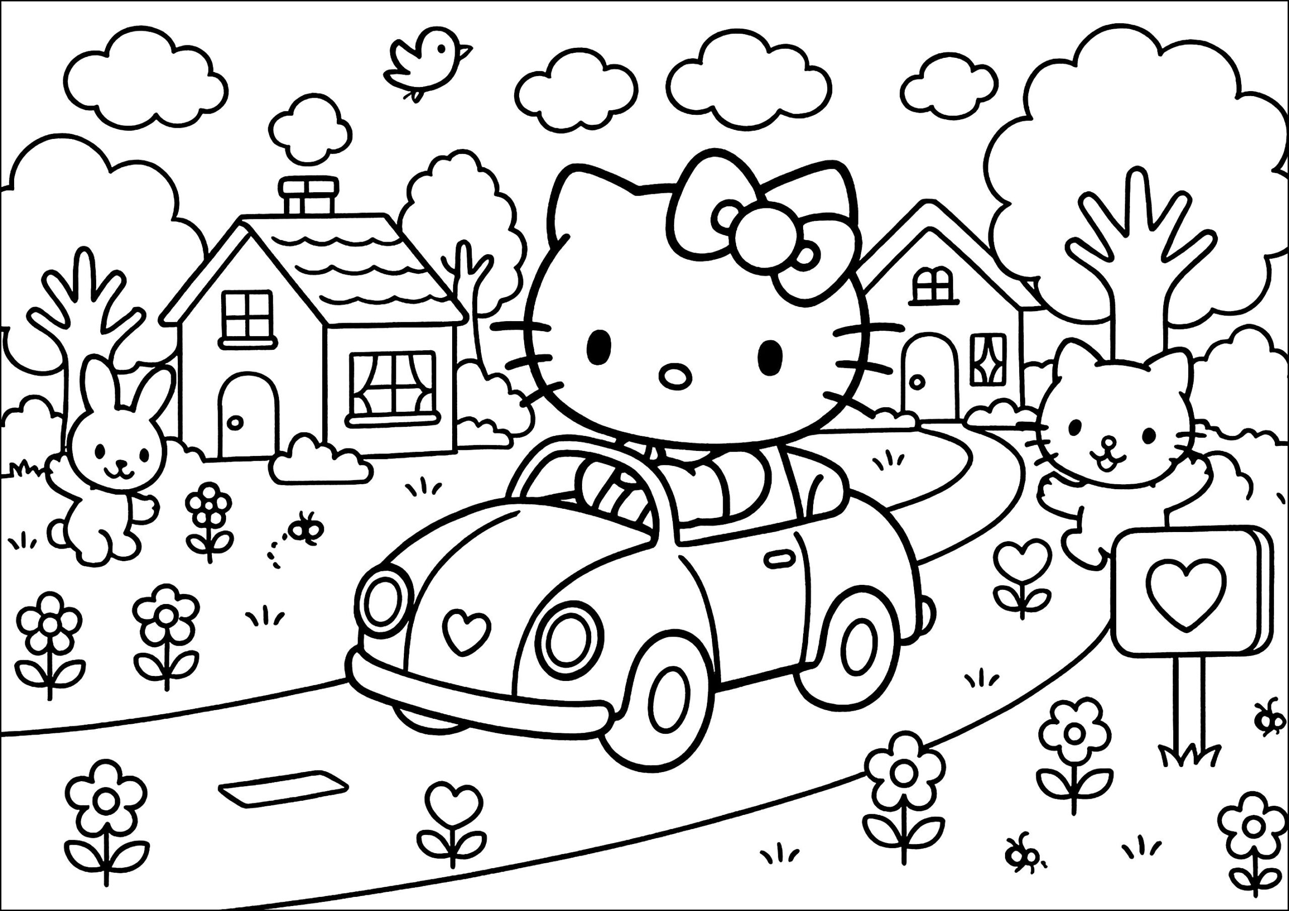 Driving Around Hello Kitty Coloring Pages