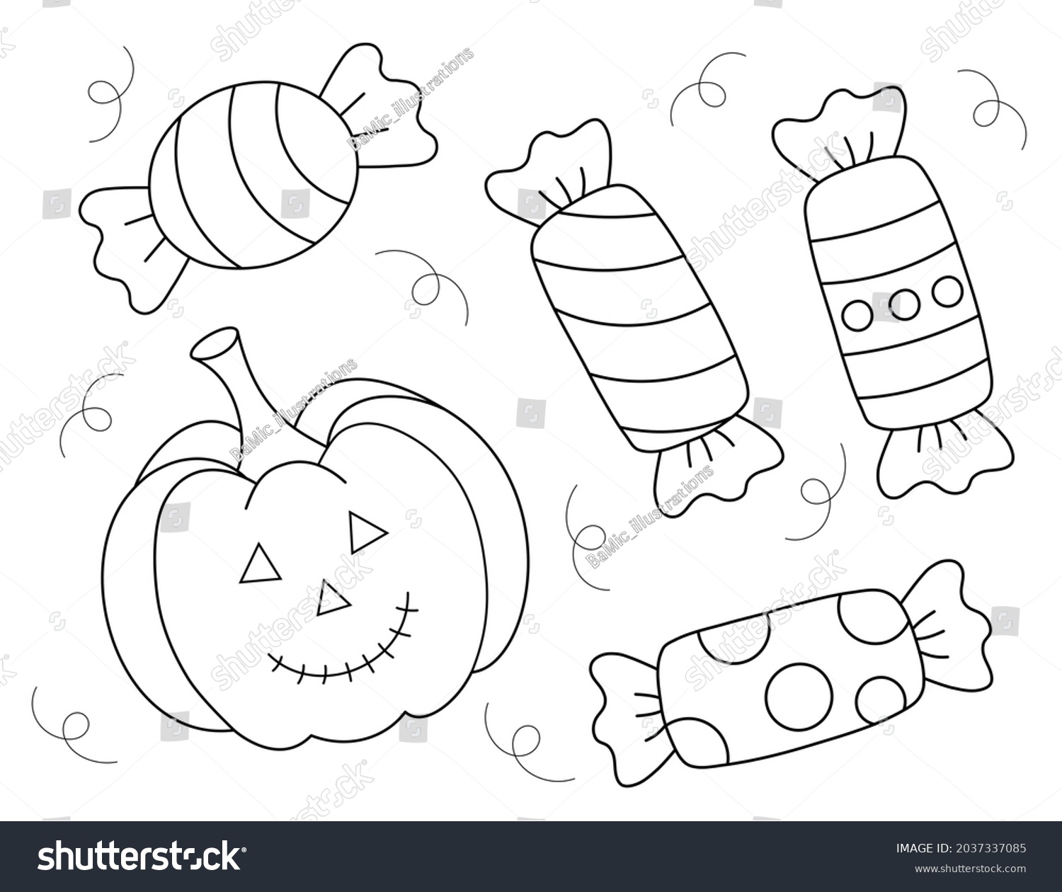 Easy Halloween Coloring Sheet Candies Pumpkin Stock Illustration 2037337085 Shutterstock Easy Halloween Coloring Sheet Candies Pumpkin Stock Illustration 2037337085 Shutterstock
