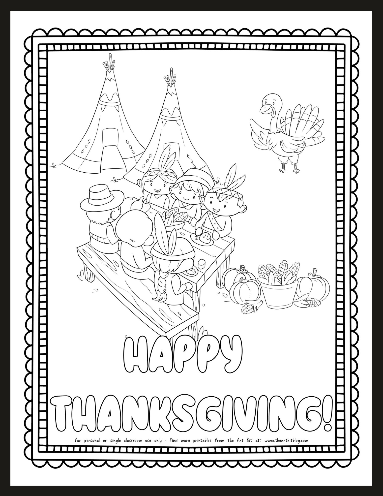 First Thanksgiving Meal Coloring Page Free Printable The Art Kit First Thanksgiving Meal Coloring Page Free Printable The Art Kit