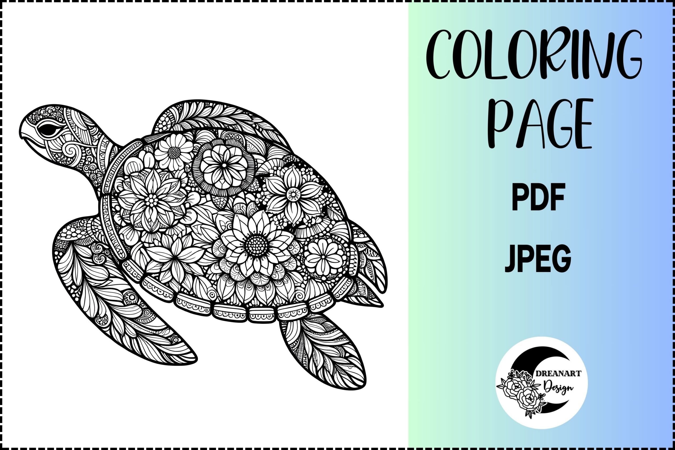 Floral Turtle Coloring Page Printable PDF And 3256402  Floral Turtle Coloring Page Printable PDF And 3256402