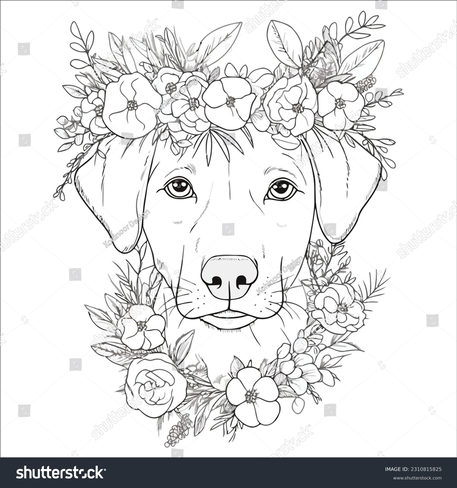 Flower Dog Coloring Pages Adults Stock Vector Royalty Free 2310815825 Shutterstock