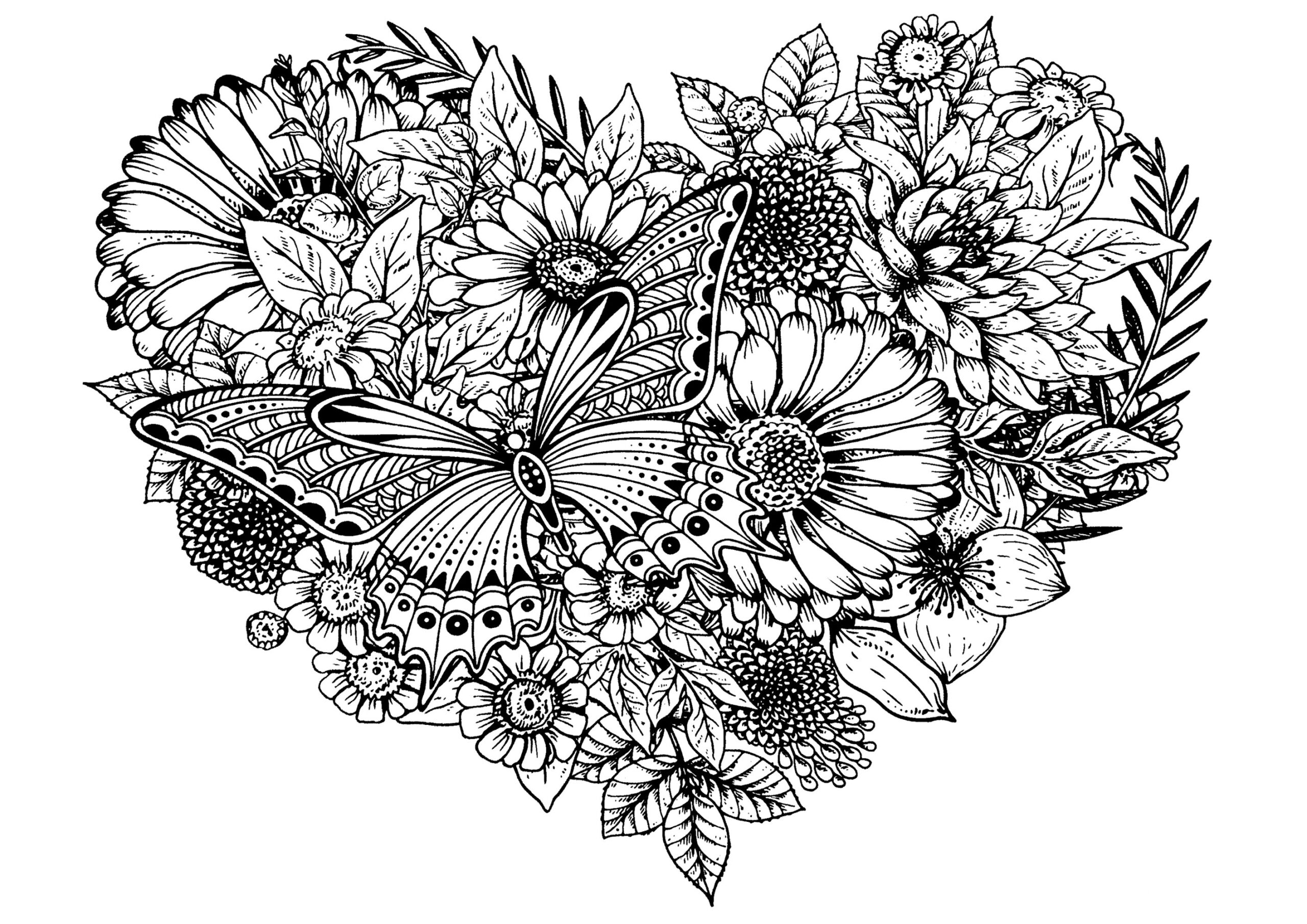 Flowers Butterfly Flowers Vegetation Coloring Pages For Adults