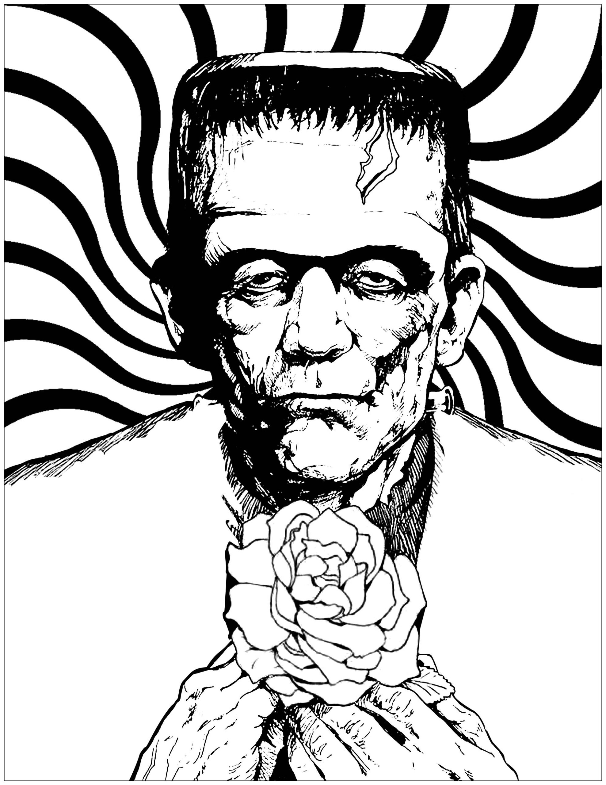 Frankenstein and rose Halloween Coloring Pages For Adults Frankenstein and rose Halloween Coloring Pages For Adults