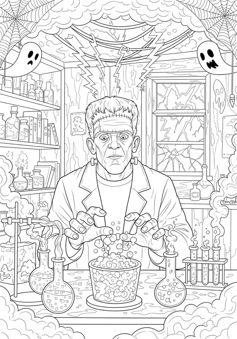Frankenstein In Haunted Lab Coloring Page Free Printable Frankenstein In Haunted Lab Coloring Page Free Printable