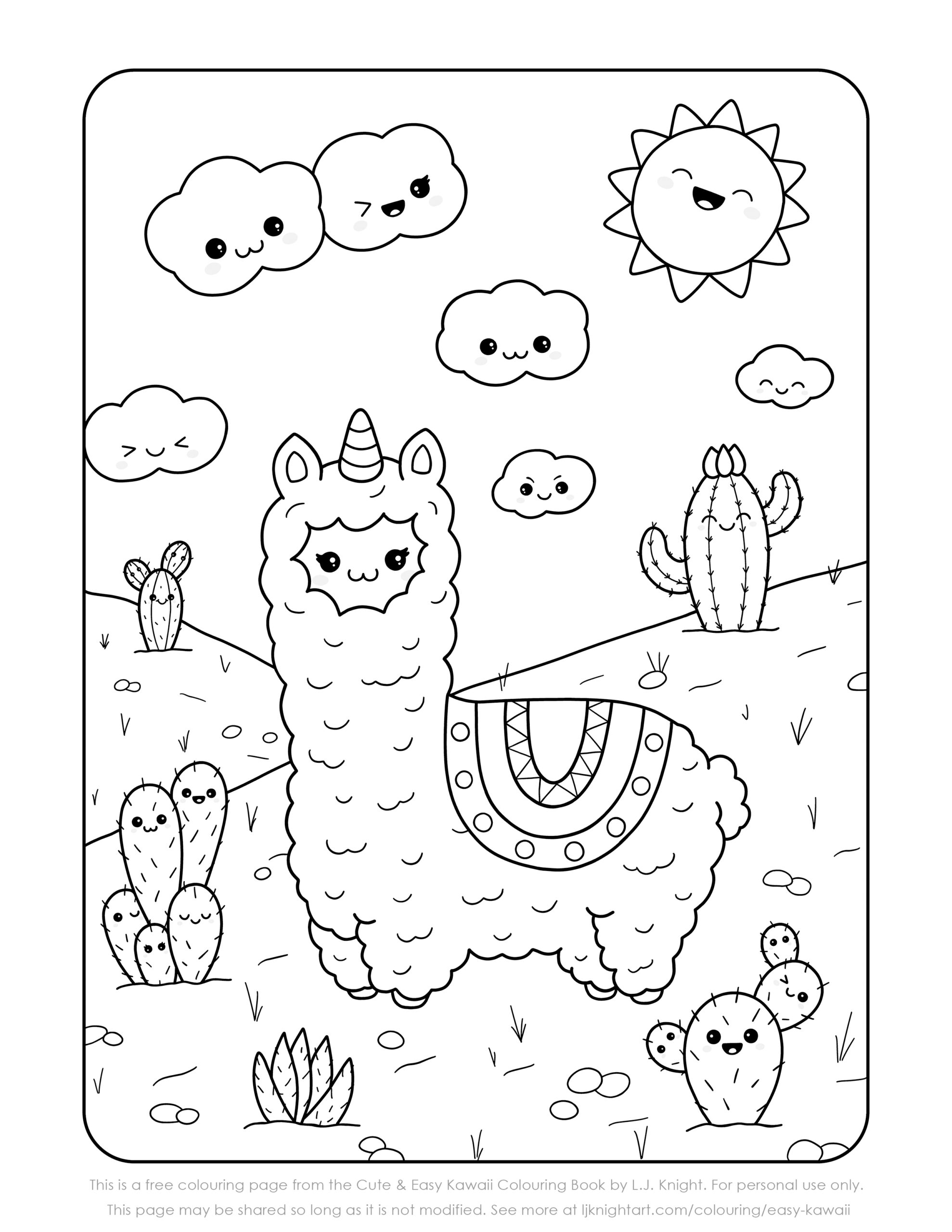Free Cute Kawaii Llama Printable Colouring Page L J Knight Art Worksheets Library