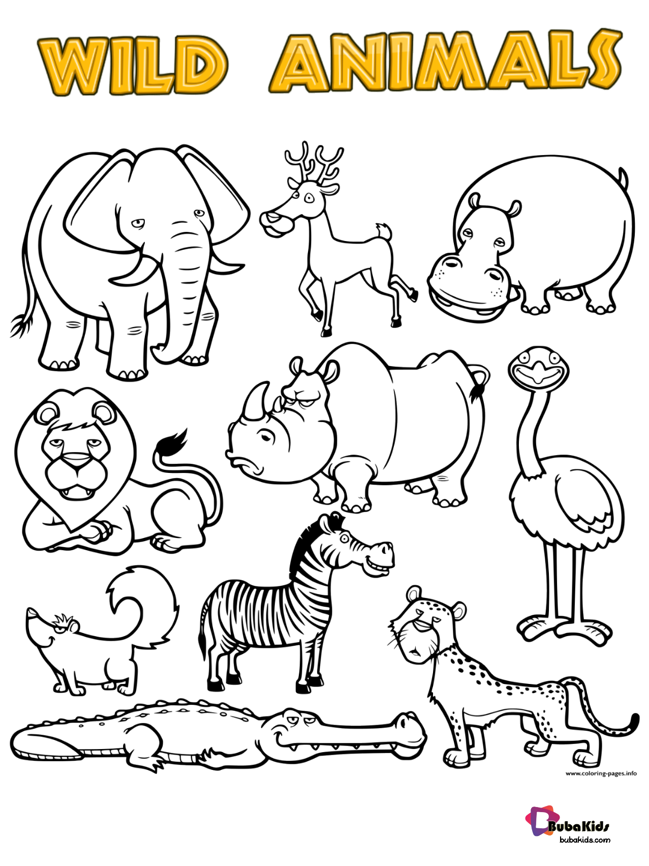Free Download Wild Animals Printable Coloring Page BubaKids Worksheets Library