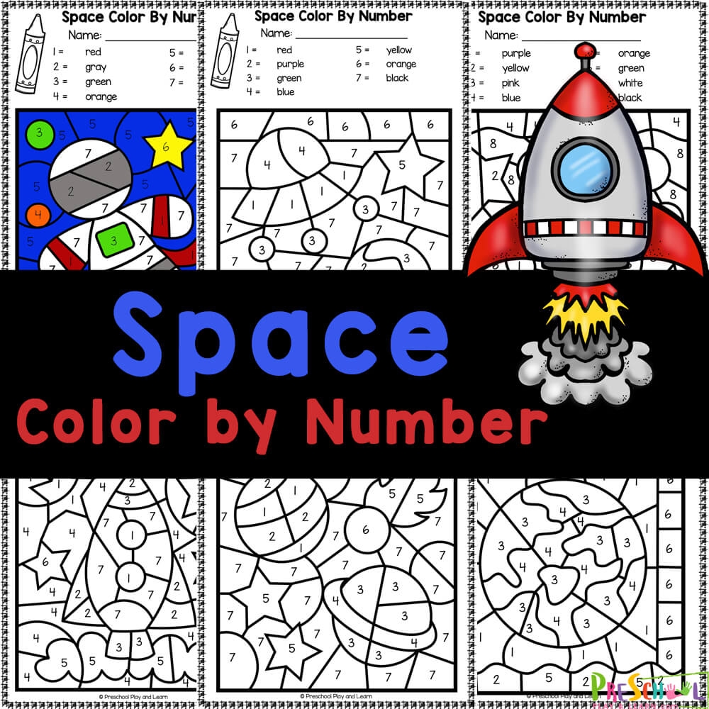 FREE Printable Outer Space Color By Number Preschool Worksheet  FREE Printable Outer Space Color By Number Preschool Worksheet