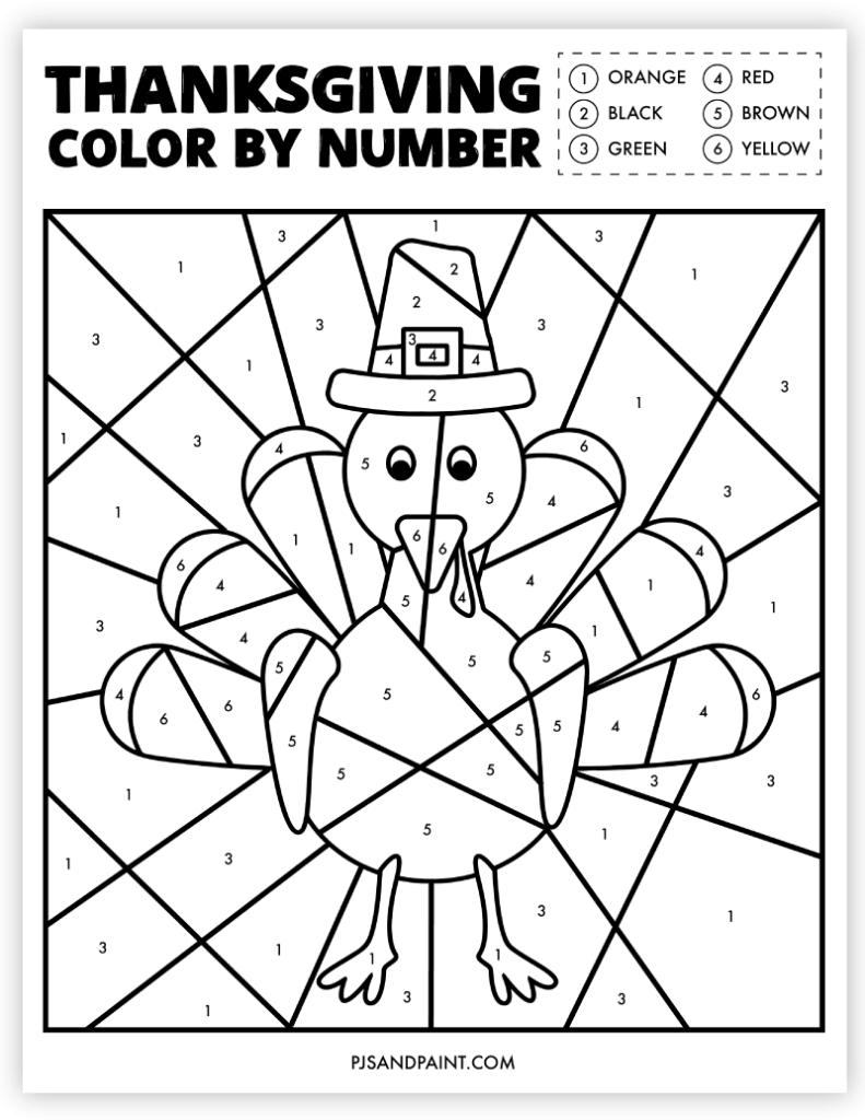 Free Printable Thanksgiving Color By Number Worksheet Pjs And Paint