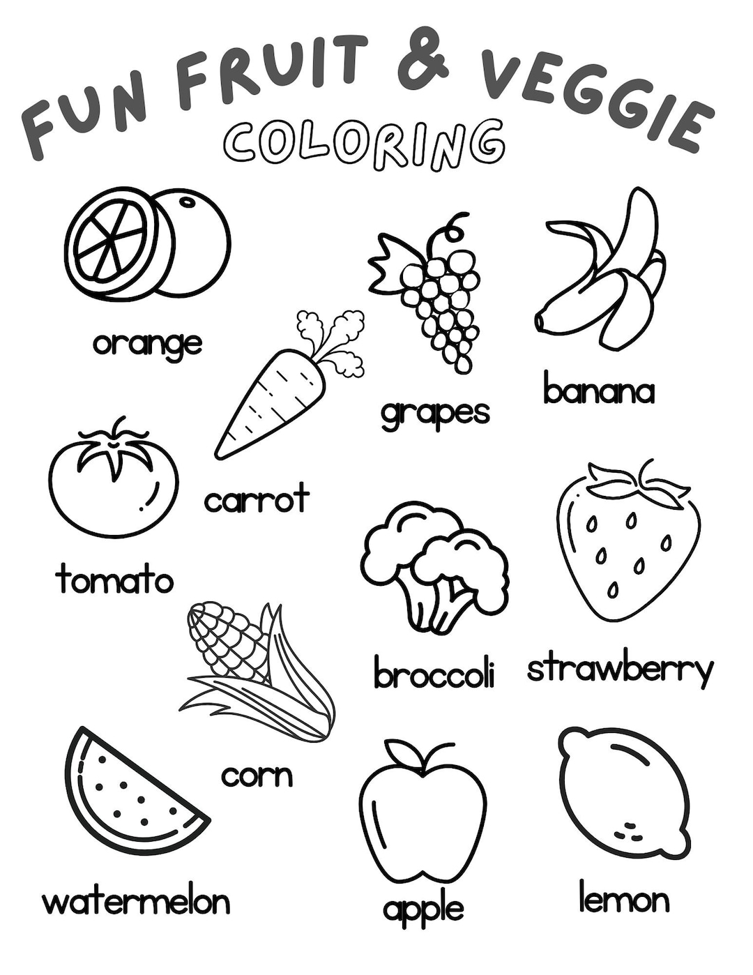 Fruit And Veggie Coloring Sheet Etsy Fruit And Veggie Coloring Sheet Etsy
