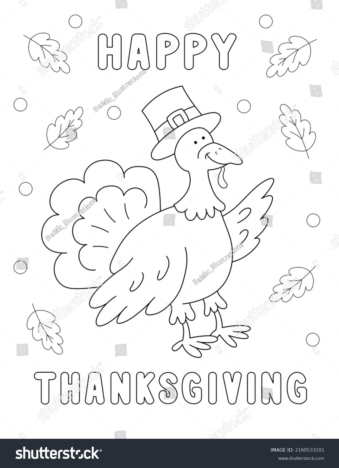 Funny Thanksgiving Coloring Page Cute Design Stock Illustration 2160533101 Shutterstock