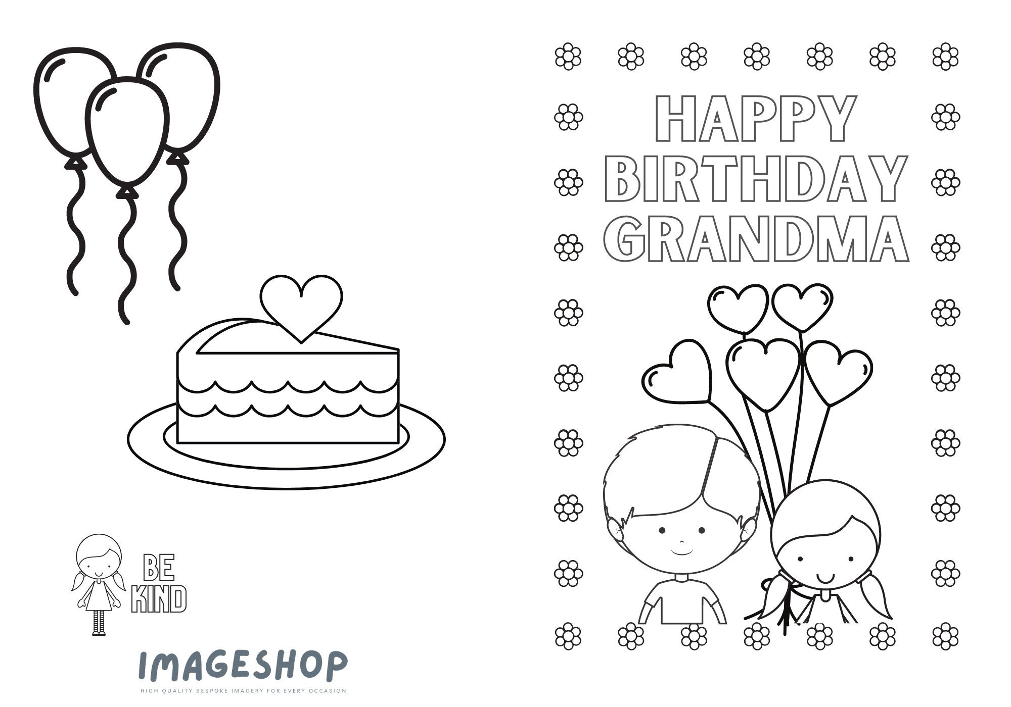 Grandma Birthday Colouring Card Printable Kids Activity PDF PNG Etsy