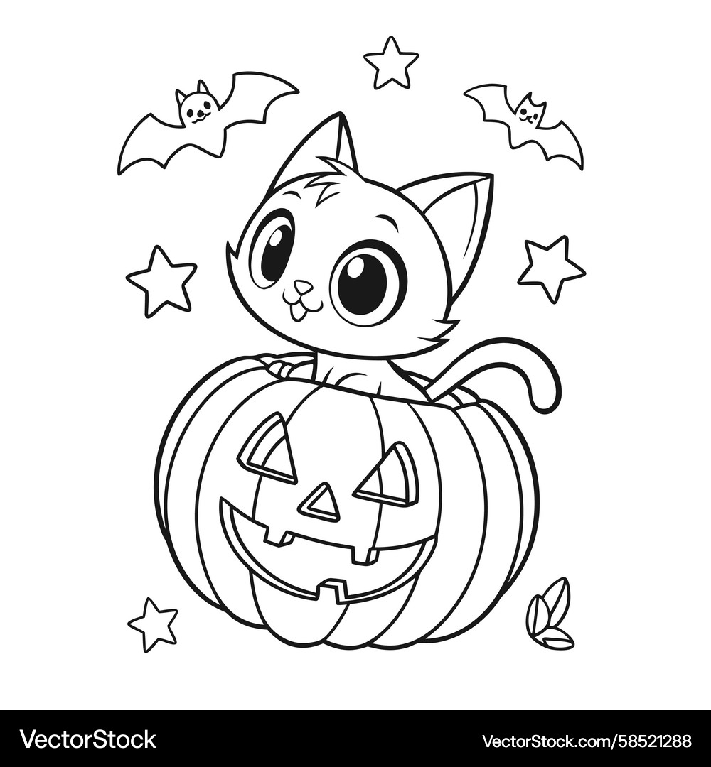 Halloween Cat Coloring Page Royalty Free Vector Image
