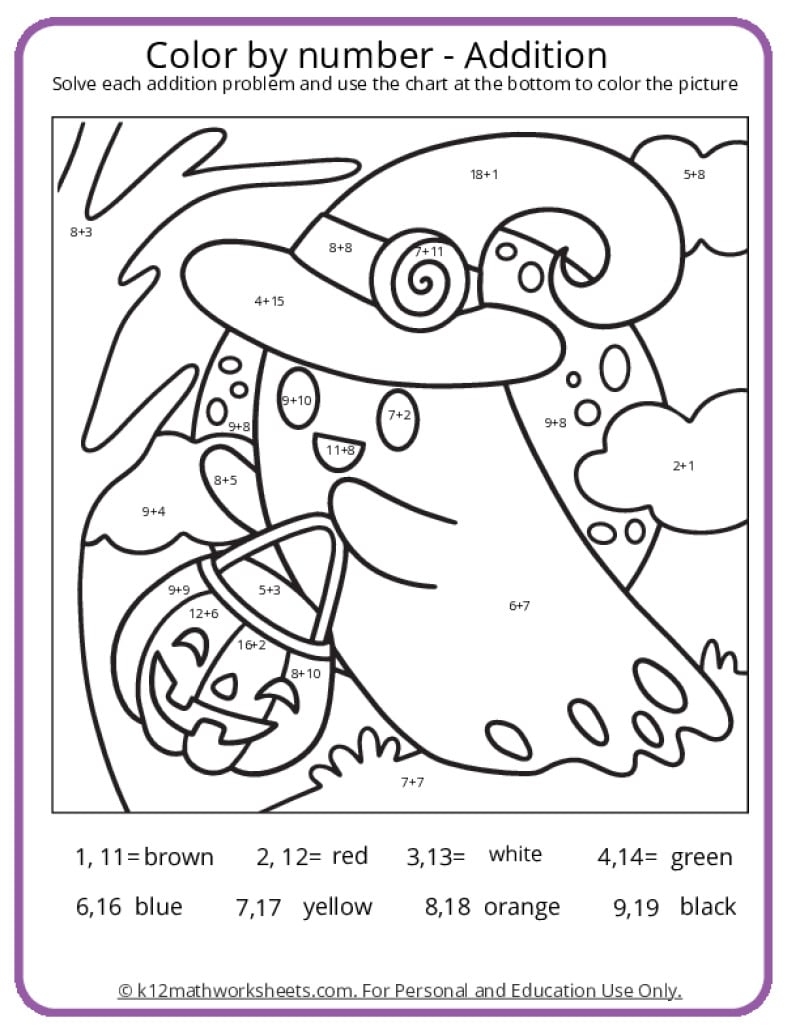 Halloween Color By Number Pages K12 Math Worksheets