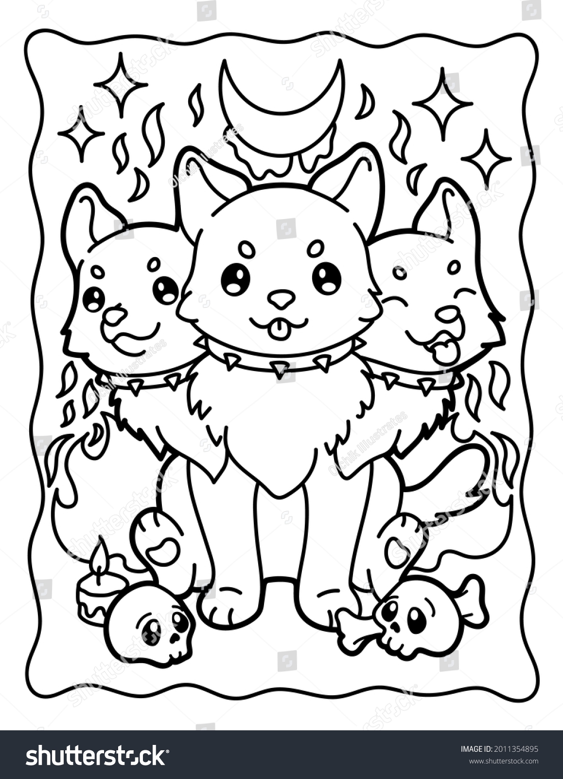 Halloween Coloring Page Dog 3 Heads Stock Illustration 2011354895 Shutterstock