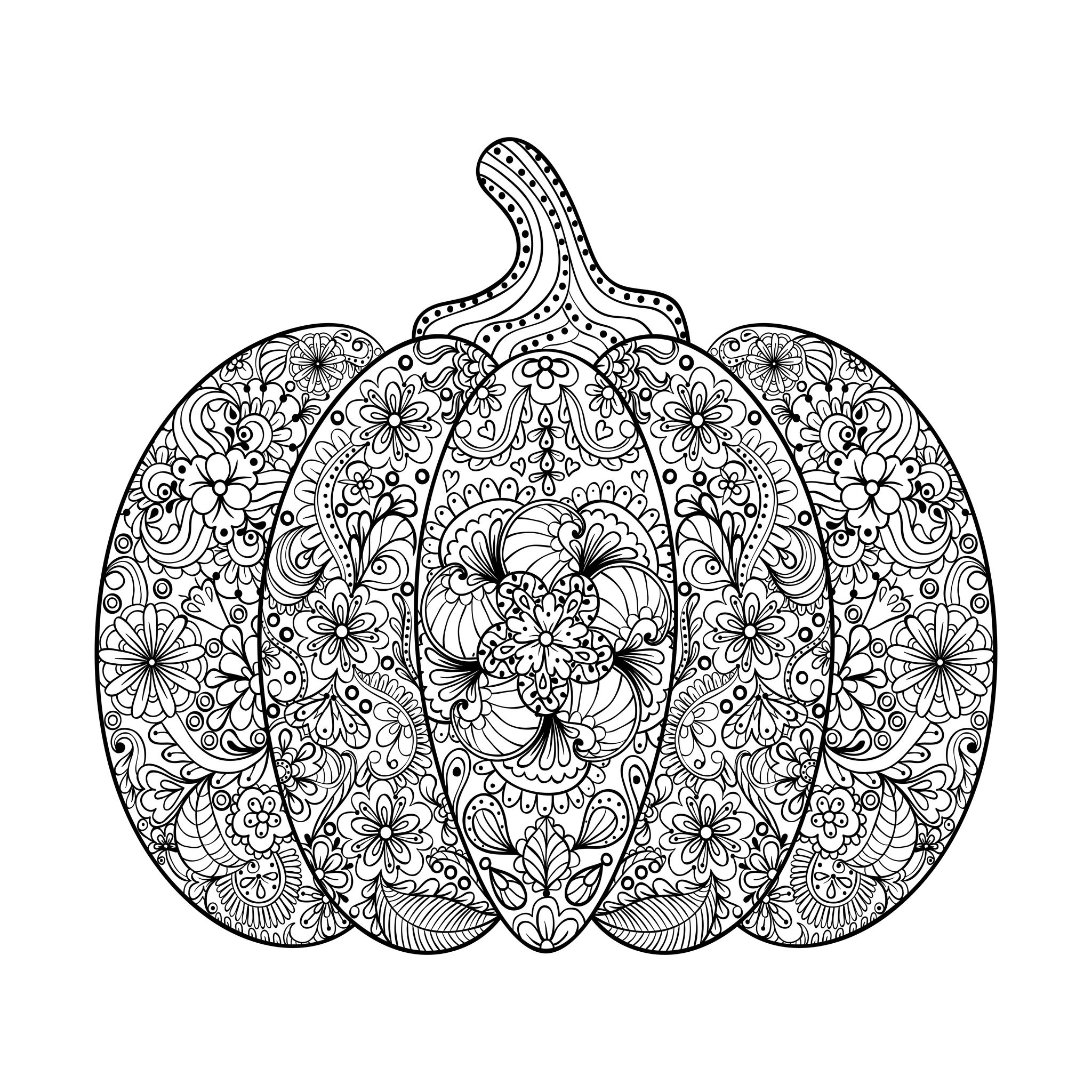 Halloween Complex Pumpkin With Flowers And Leaves By Ipanki Halloween Coloring Pages For Adults Halloween Complex Pumpkin With Flowers And Leaves By Ipanki Halloween Coloring Pages For Adults