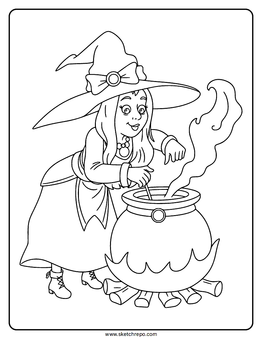 Halloween Cute Witch Coloring Page Sketch Repo