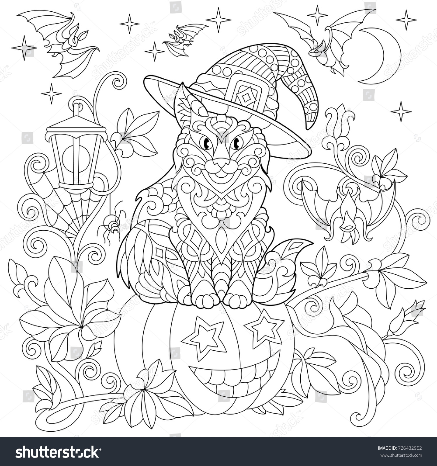 Halloween F rberseite Katze In Einem Hut Halloween Stock Vektorgrafik Lizenzfrei 726432952 Shutterstock