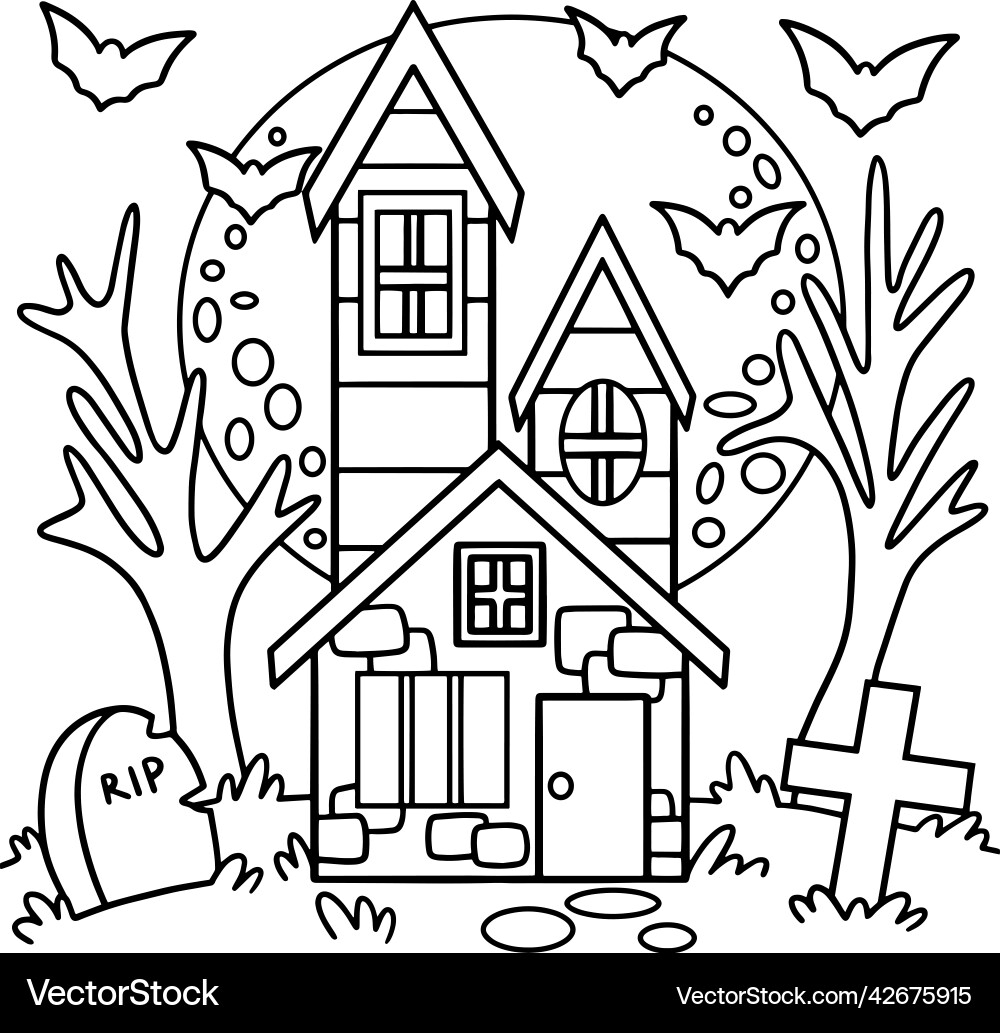 Halloween Haunted House Coloring Page Royalty Free Vector Halloween Haunted House Coloring Page Royalty Free Vector