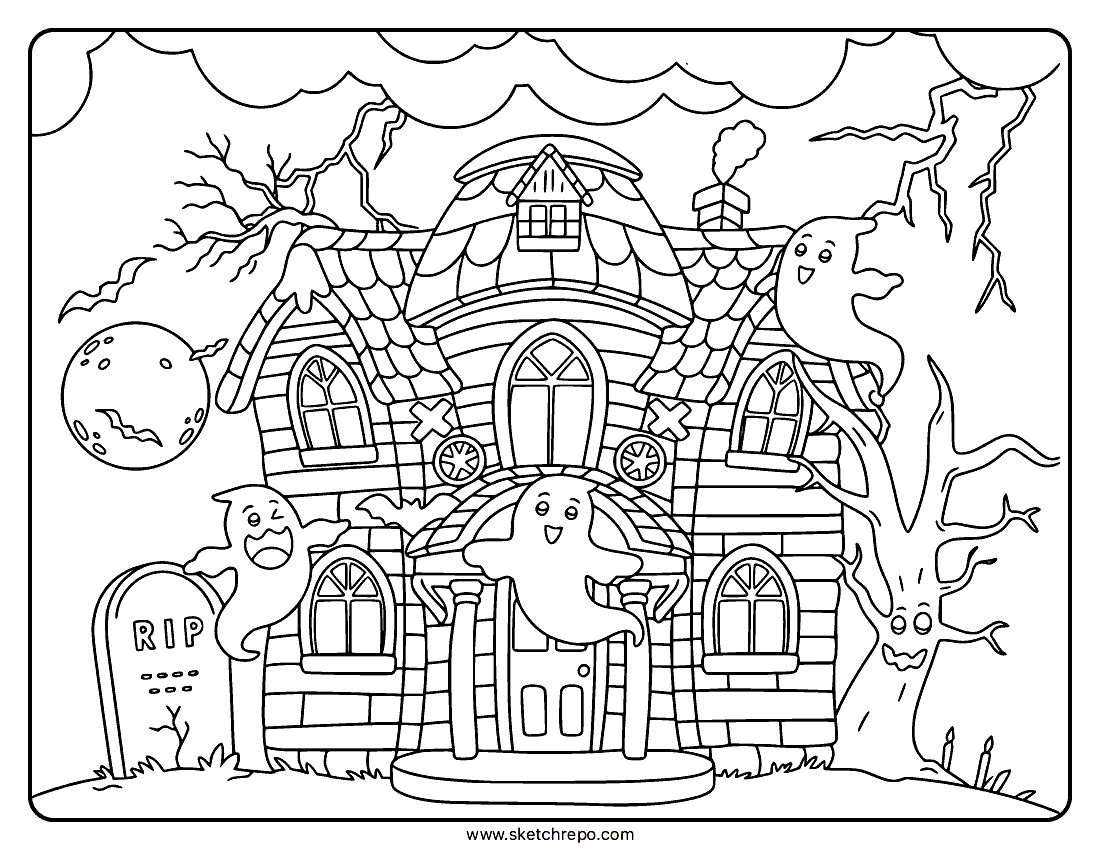 Halloween Haunted House Coloring Page Sketch Repo Halloween Haunted House Coloring Page Sketch Repo