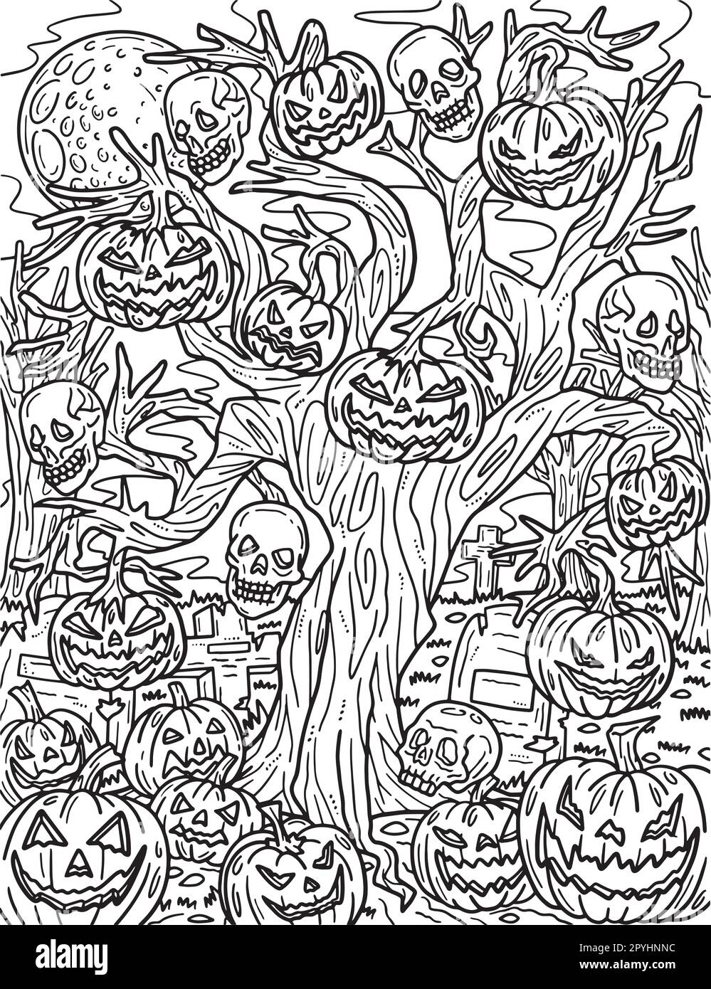 Halloween Haunted Tree Coloring Page For Adults Stock Vector Image Art Alamy Halloween Haunted Tree Coloring Page For Adults Stock Vector Image Art Alamy