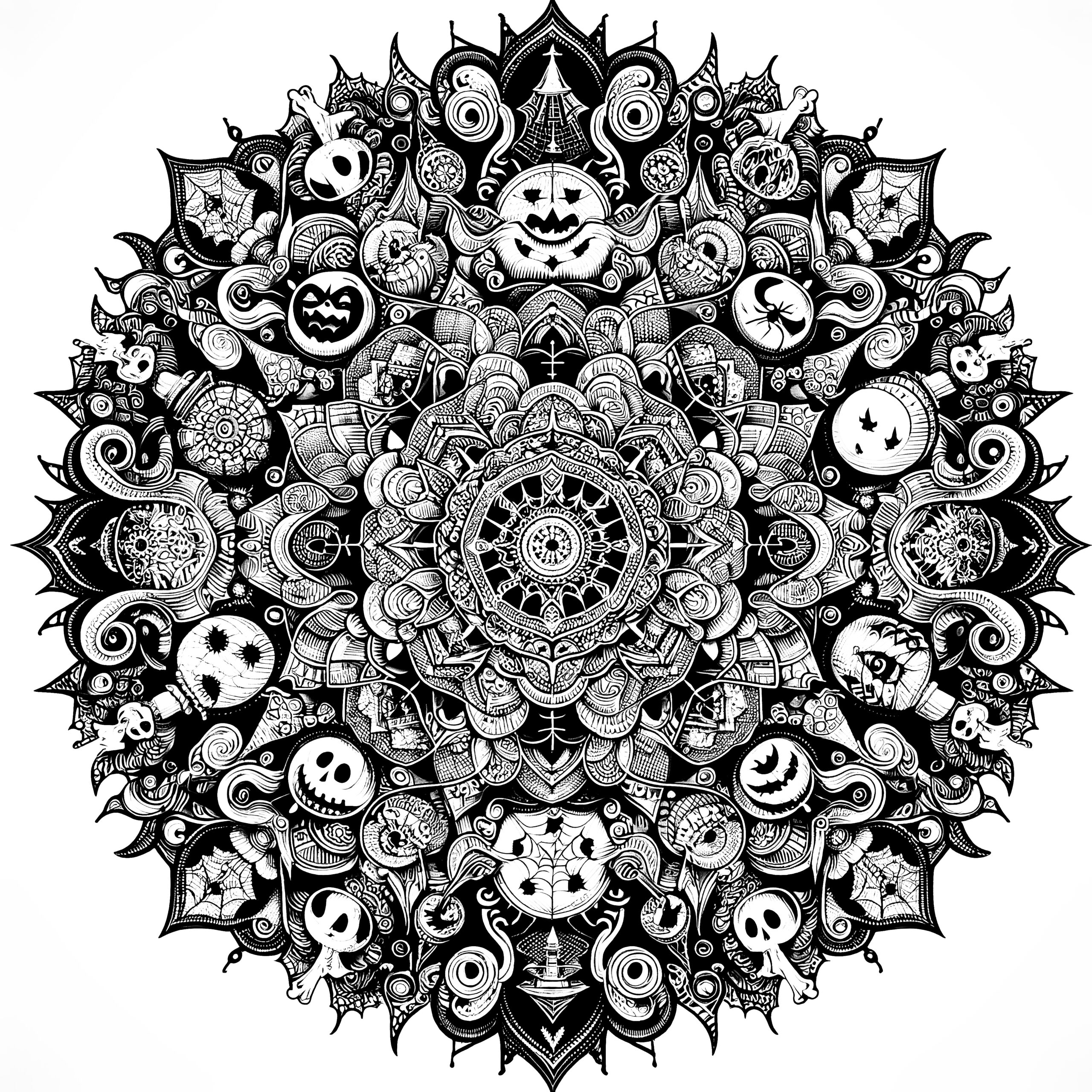 Halloween Mandala With Ghosts And Spiders To Color In Halloween Mandala With Ghosts And Spiders To Color In