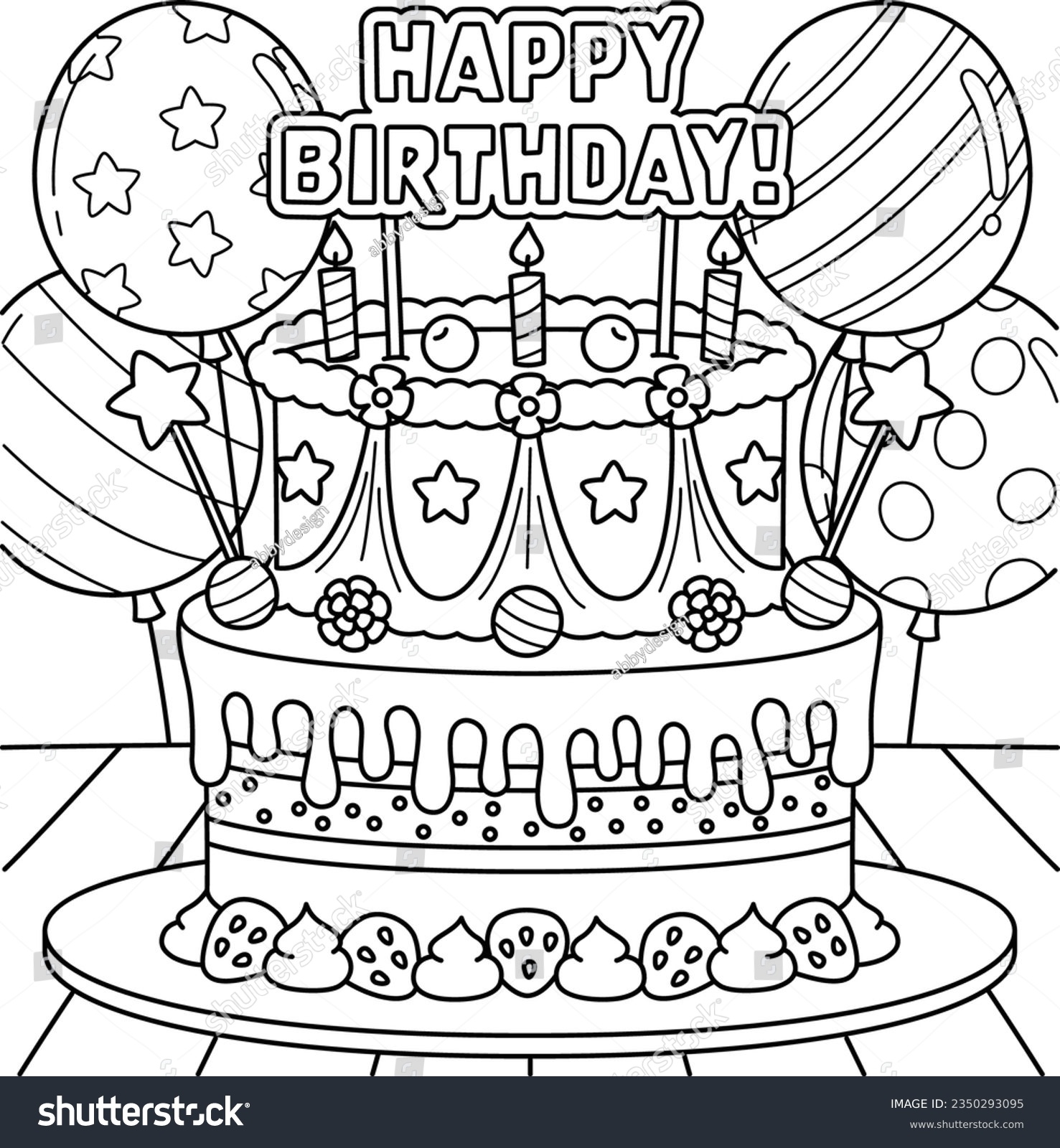 Happy Birthday Cake Coloring Page Kids 2350293095 Shutterstock Happy Birthday Cake Coloring Page Kids 2350293095 Shutterstock