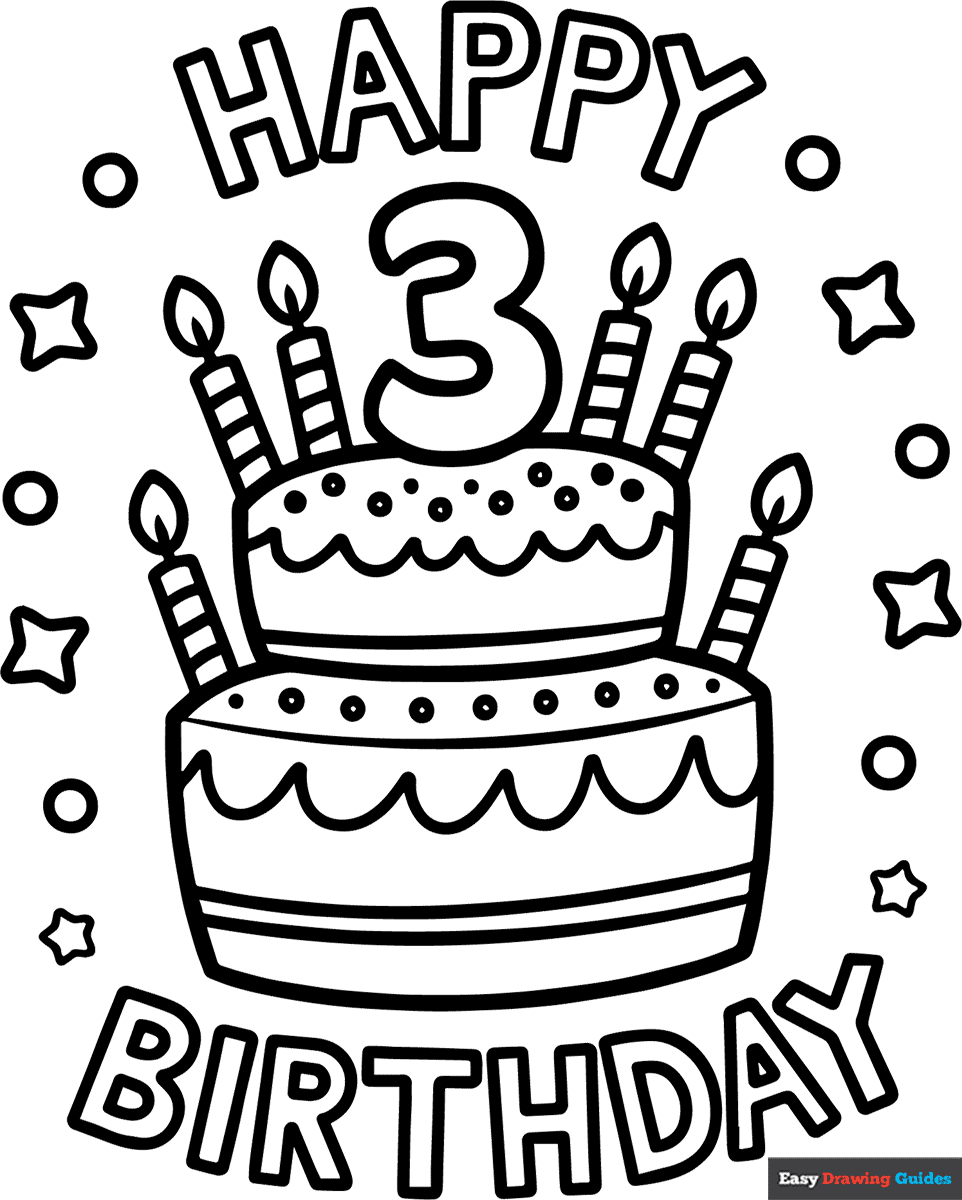 Happy Birthday Card 3 Years Coloring Page Easy Drawing Guides Happy Birthday Card 3 Years Coloring Page Easy Drawing Guides