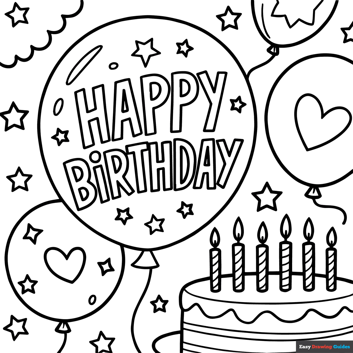 Happy Birthday Card Balloons And Cake Coloring Page Easy Drawing Guides Happy Birthday Card Balloons And Cake Coloring Page Easy Drawing Guides