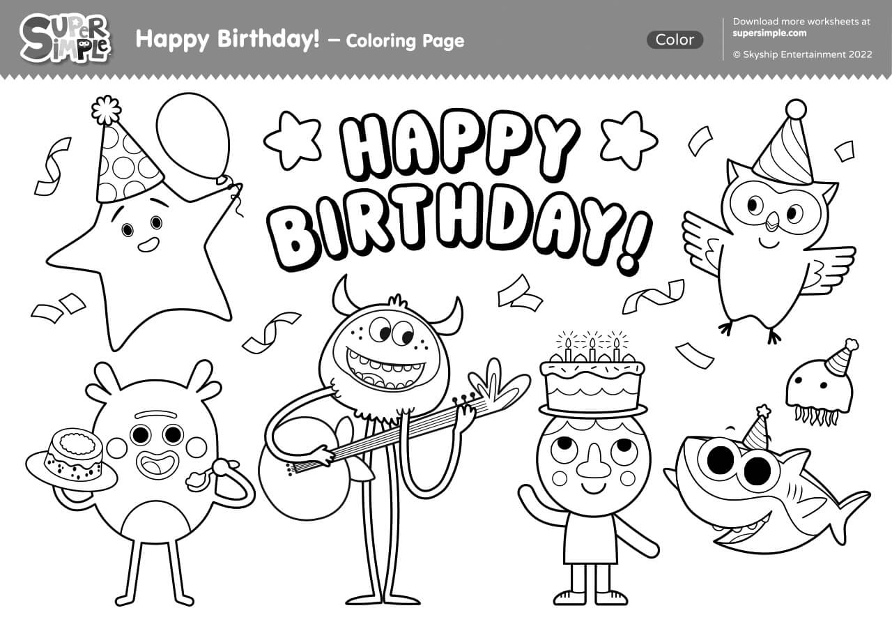 birthday colouring in pages
