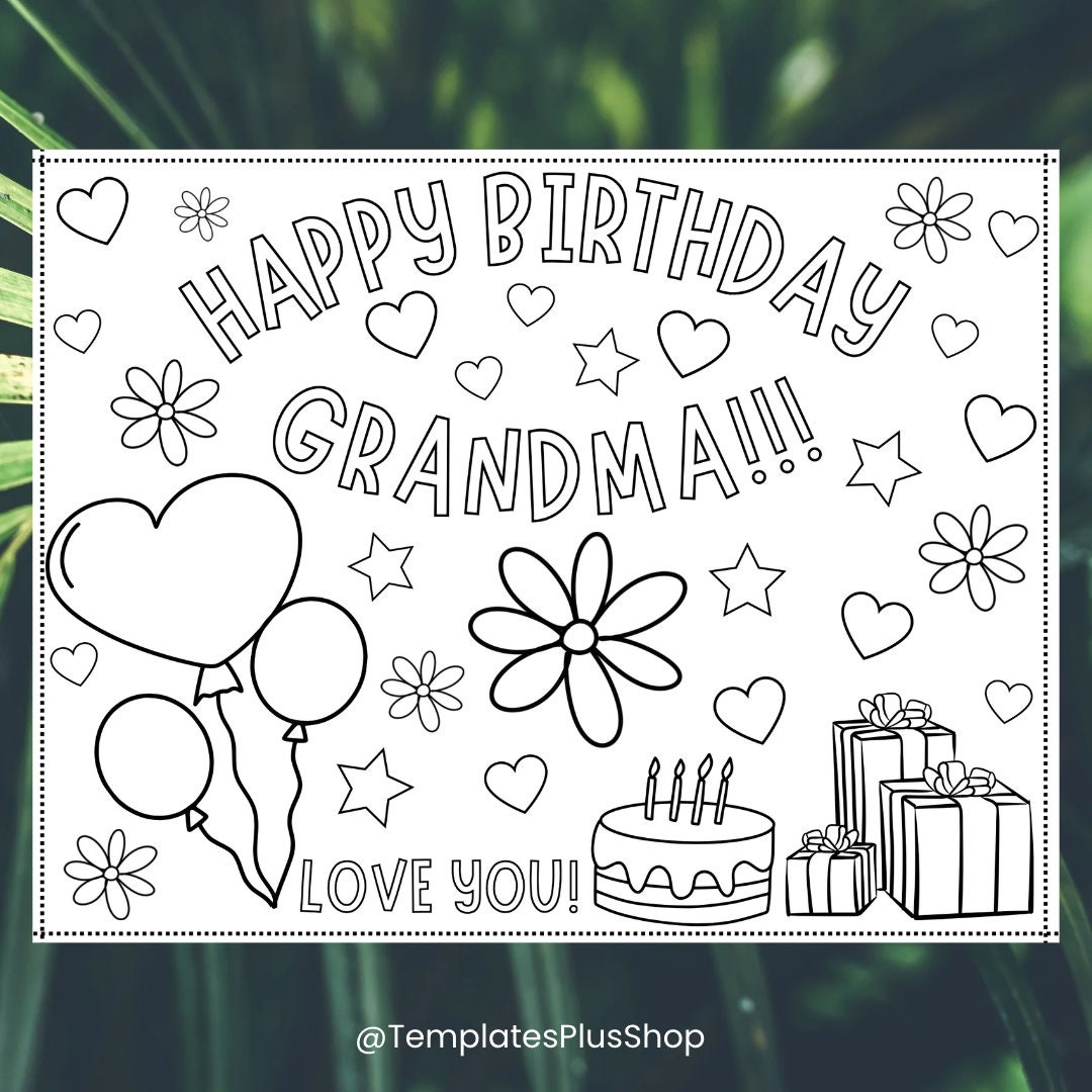 Happy Birthday Grandma Coloring Page Kids Activity Card printable Etsy Happy Birthday Grandma Coloring Page Kids Activity Card printable Etsy