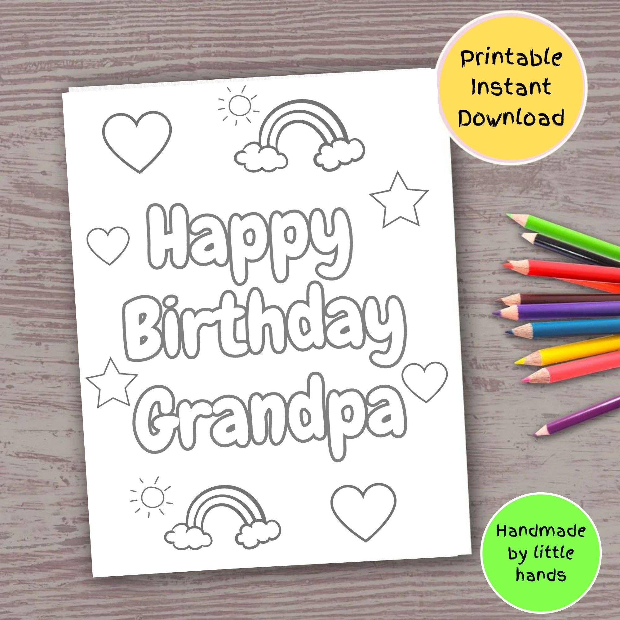 Happy Birthday Grandpa Coloring Page DIY Card Gift digital Download Etsy Happy Birthday Grandpa Coloring Page DIY Card Gift digital Download Etsy