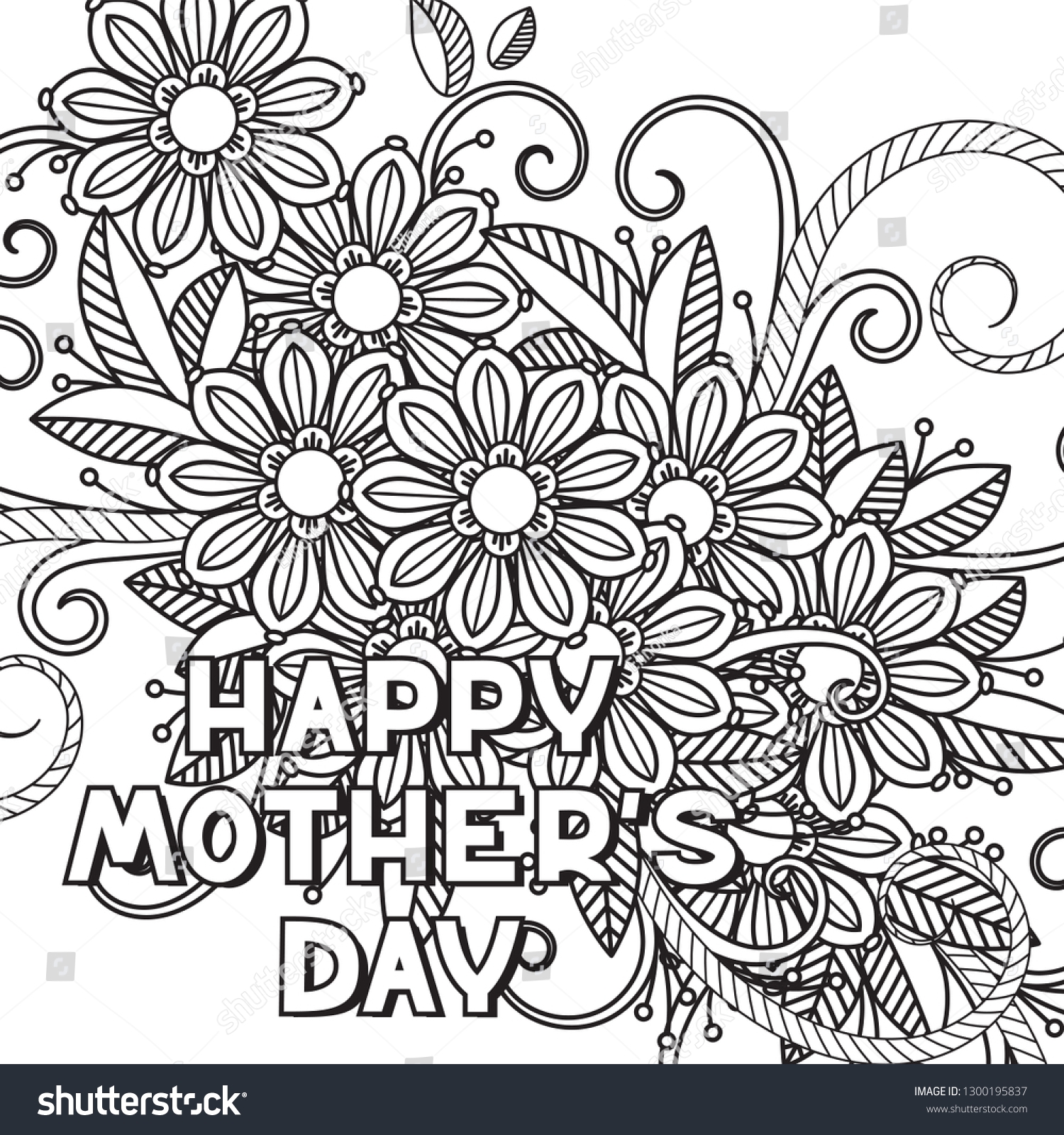 Happy Mothers Day Coloring Page Adult Stock Illustration 1300195837 Shutterstock Happy Mothers Day Coloring Page Adult Stock Illustration 1300195837 Shutterstock