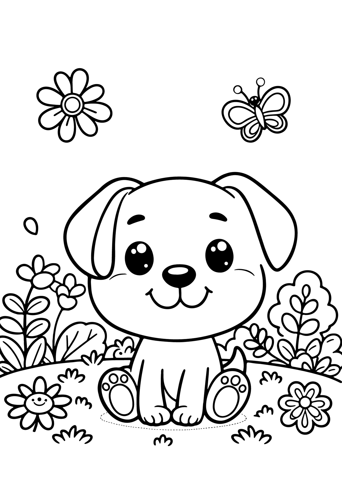 Happy Puppy Free Coloring Page Happy Puppy Free Coloring Page