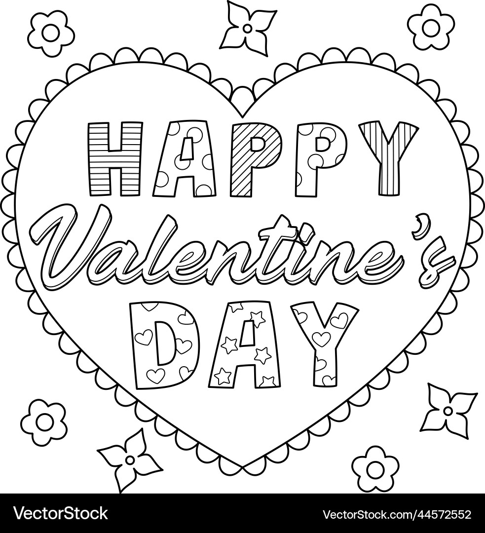 Happy Valentines Day Coloring Page For Kids Vector Image