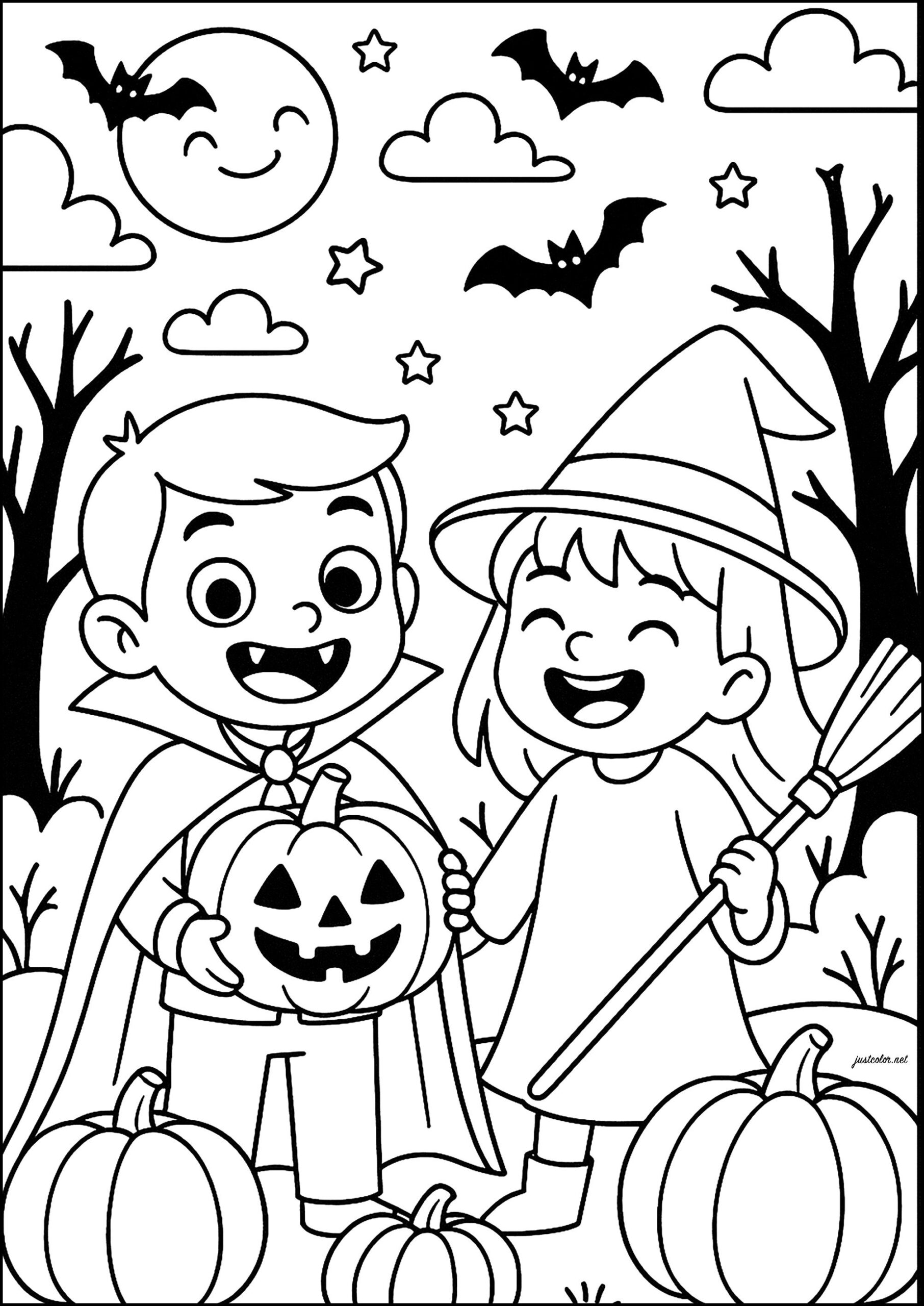Happy Young Monsters Halloween Coloring Pages For Kids Happy Young Monsters Halloween Coloring Pages For Kids