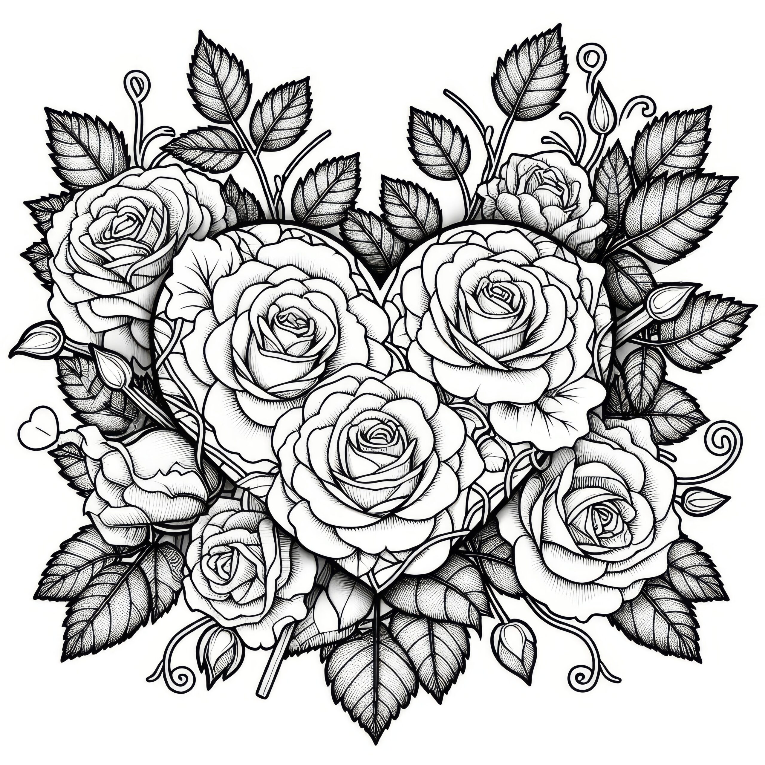 Heart Decorated With Roses Coloring Page For Valentine s Day Free  Heart Decorated With Roses Coloring Page For Valentine s Day Free