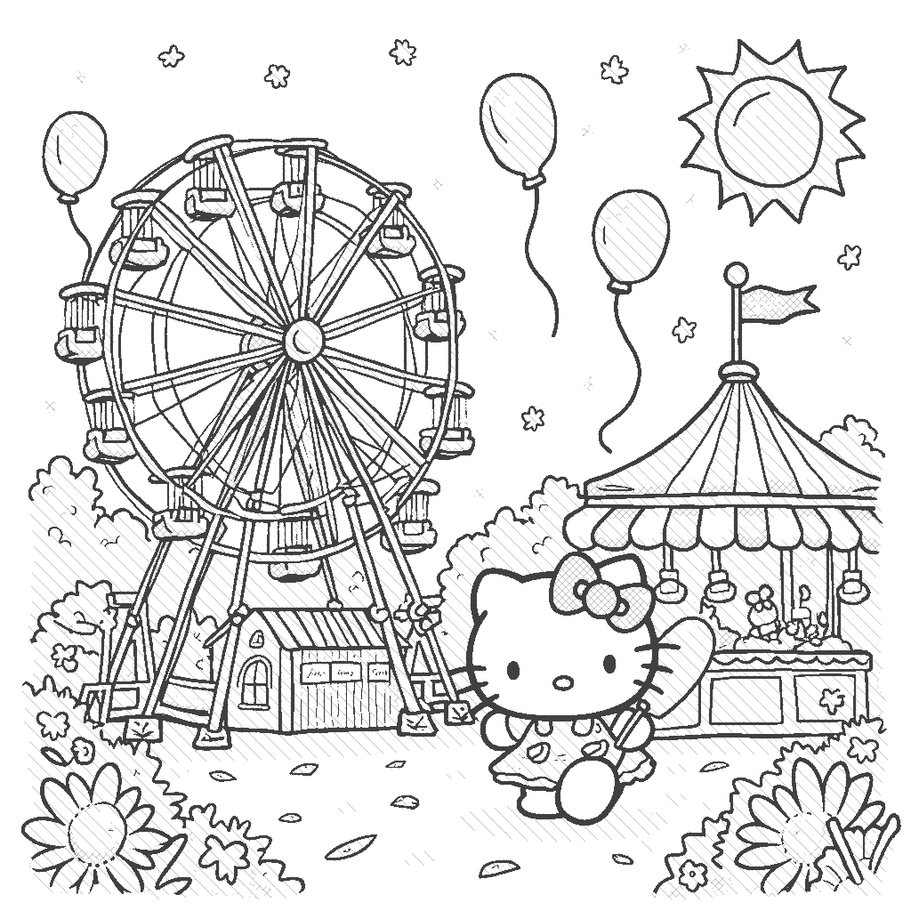Hello Kitty At A Summer Carnival Coloring Page ColorAI me Hello Kitty At A Summer Carnival Coloring Page ColorAI me