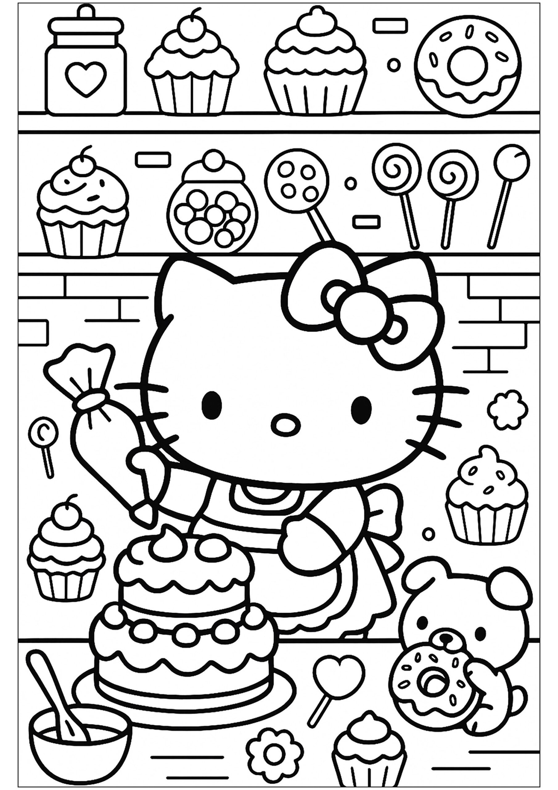 Hello Kitty Bakes A Cake Hello Kitty Coloring Pages Hello Kitty Bakes A Cake Hello Kitty Coloring Pages