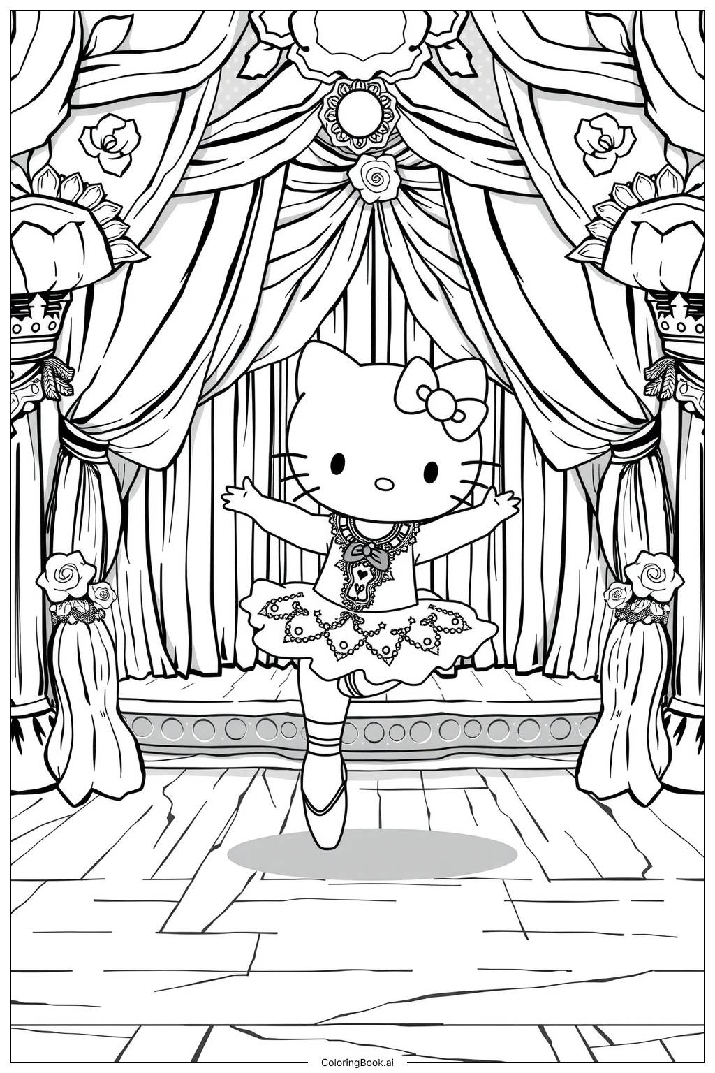 Hello Kitty Dressed As A Ballerina Coloring Page Free PDF PNG Printable  Hello Kitty Dressed As A Ballerina Coloring Page Free PDF PNG Printable