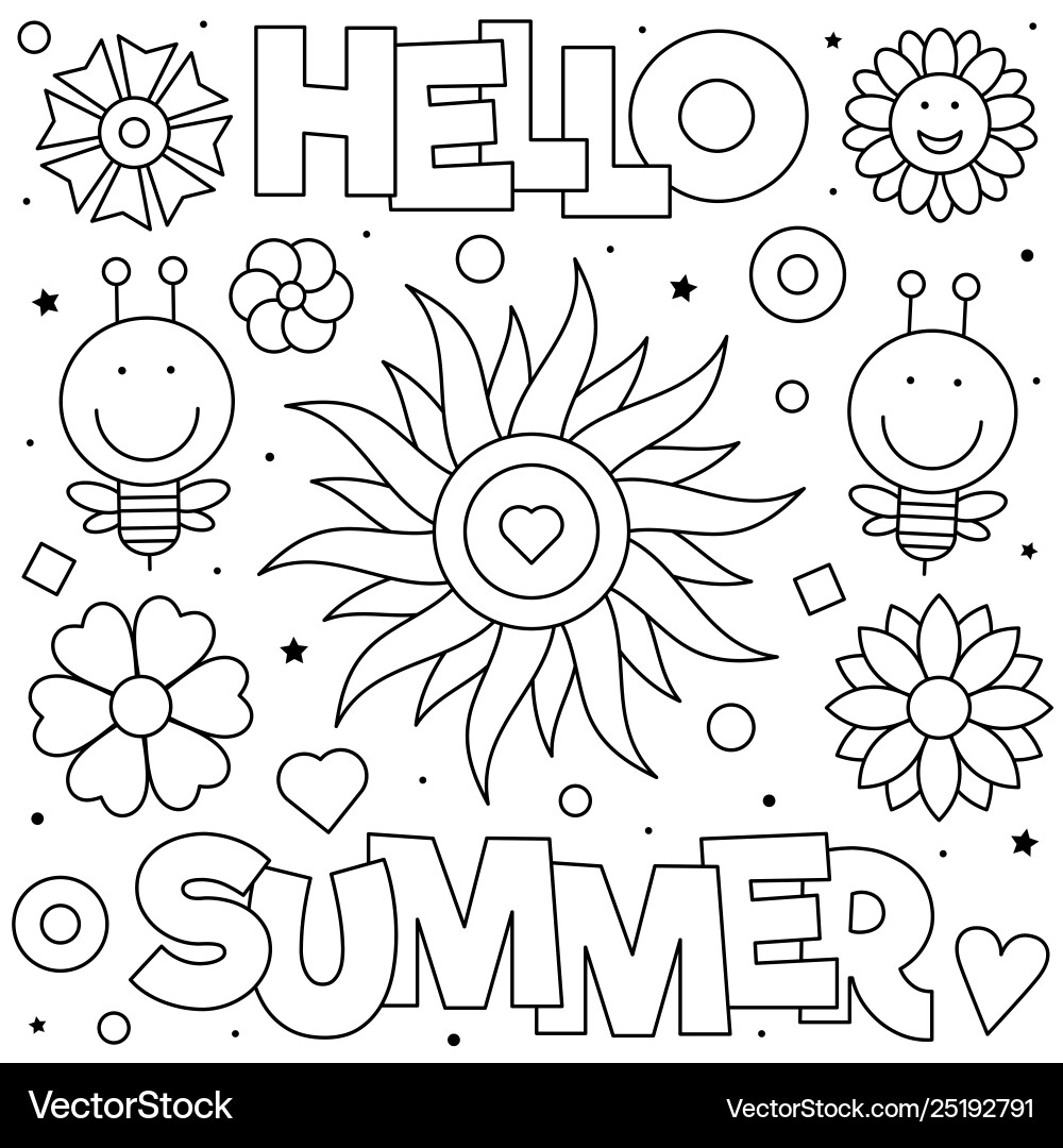 Hello Summer Coloring Page Royalty Free Vector Image