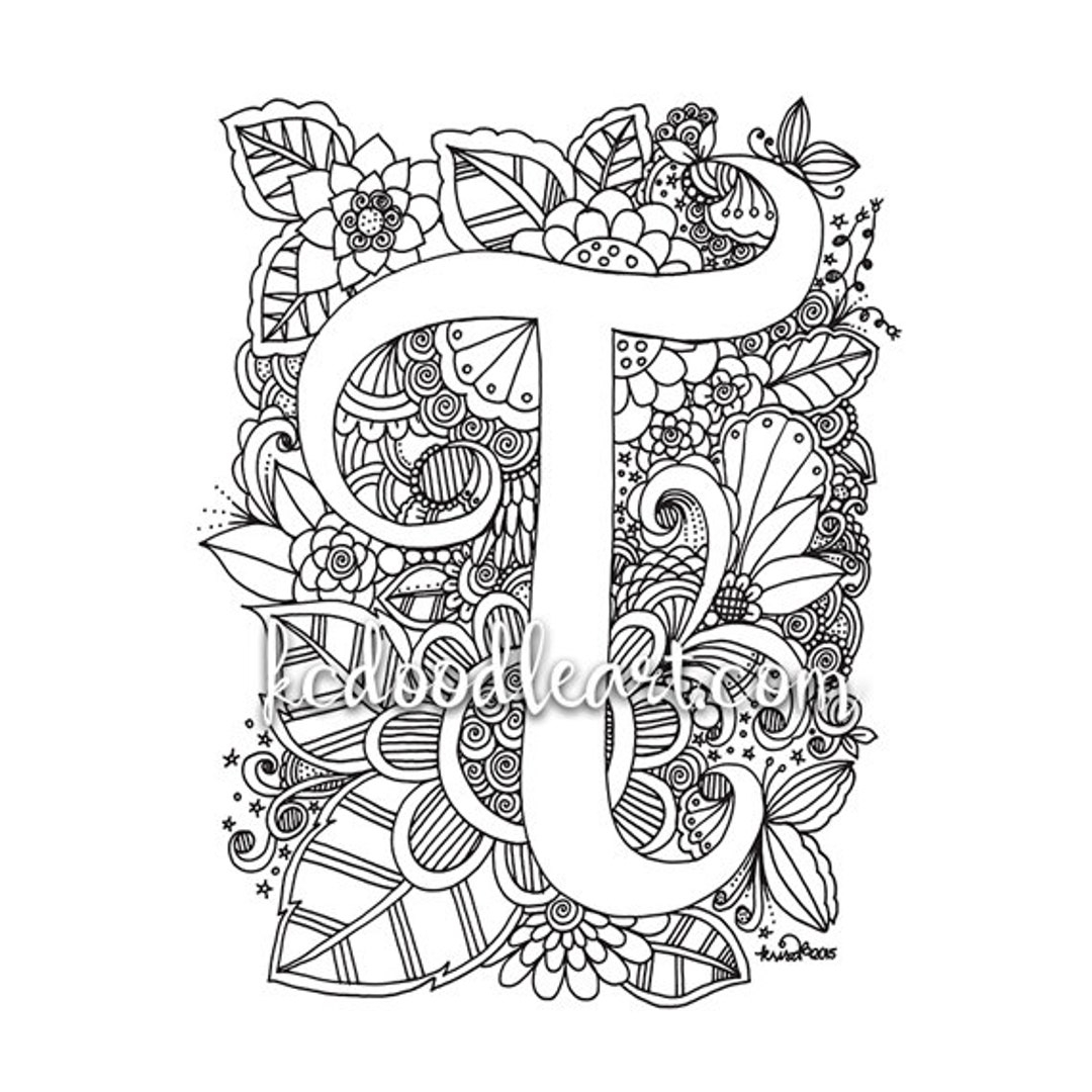 Instant Digital Download Adult Coloring Page Letter T Etsy Instant Digital Download Adult Coloring Page Letter T Etsy