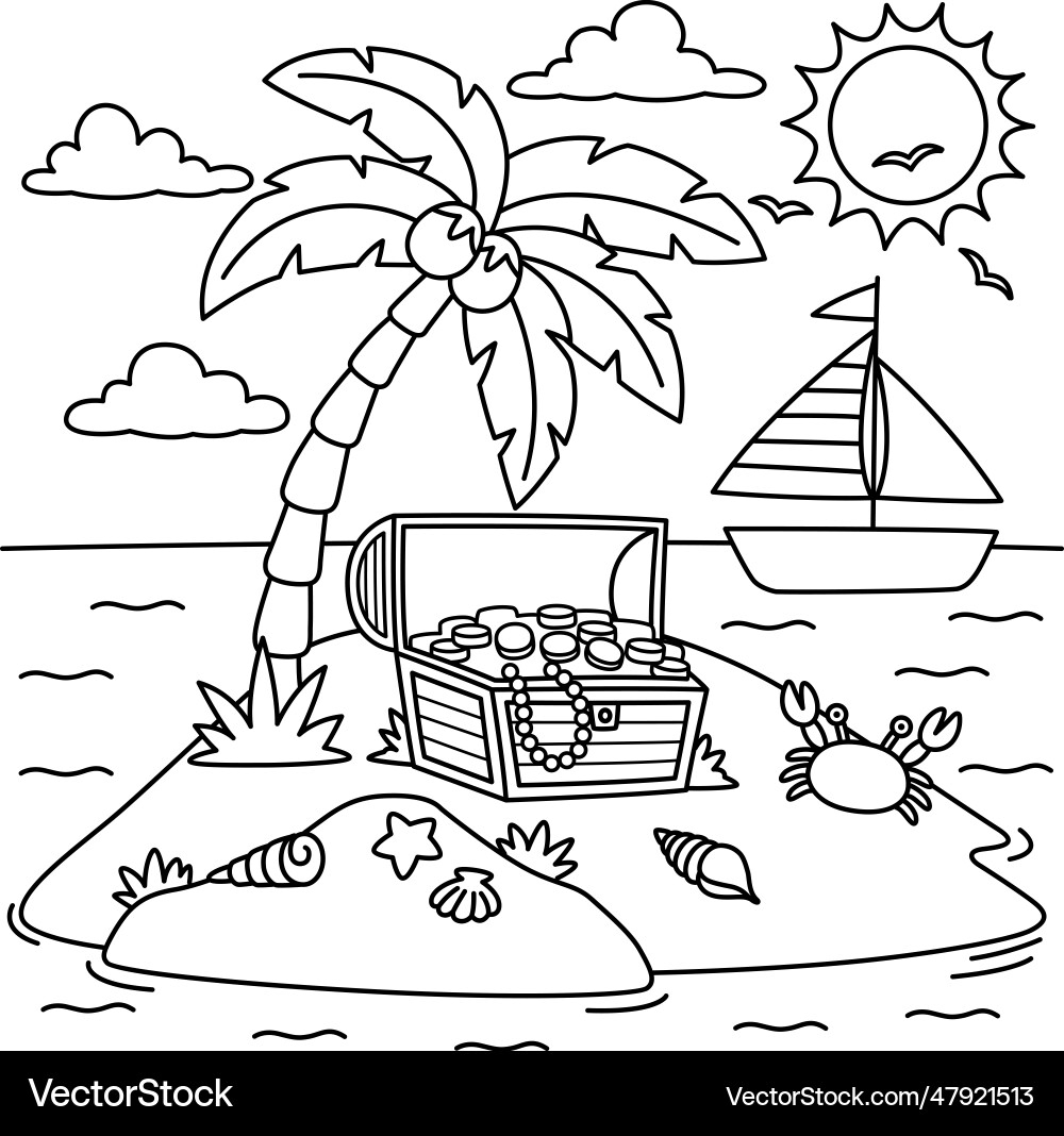 Island Summer Coloring Page For Kids Royalty Free Vector Island Summer Coloring Page For Kids Royalty Free Vector