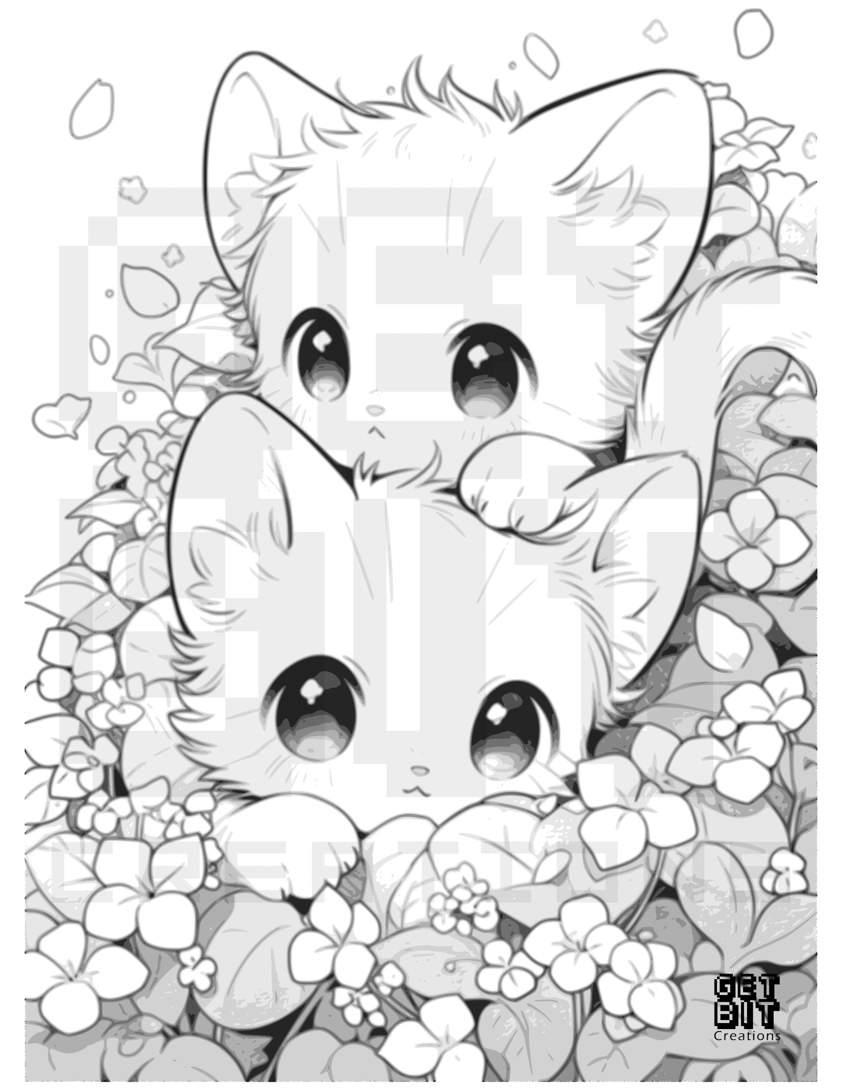 Kawaii Cat Coloring Page Of Kittens Coloring Book Of Anime Cats Coloring Page For All Ages Coloring Book Manga Etsy