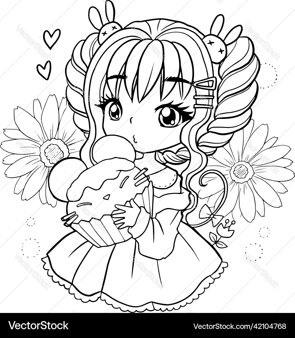 Kawaii Princess Coloring Page Anime Girl Vector Image Kawaii Princess Coloring Page Anime Girl Vector Image